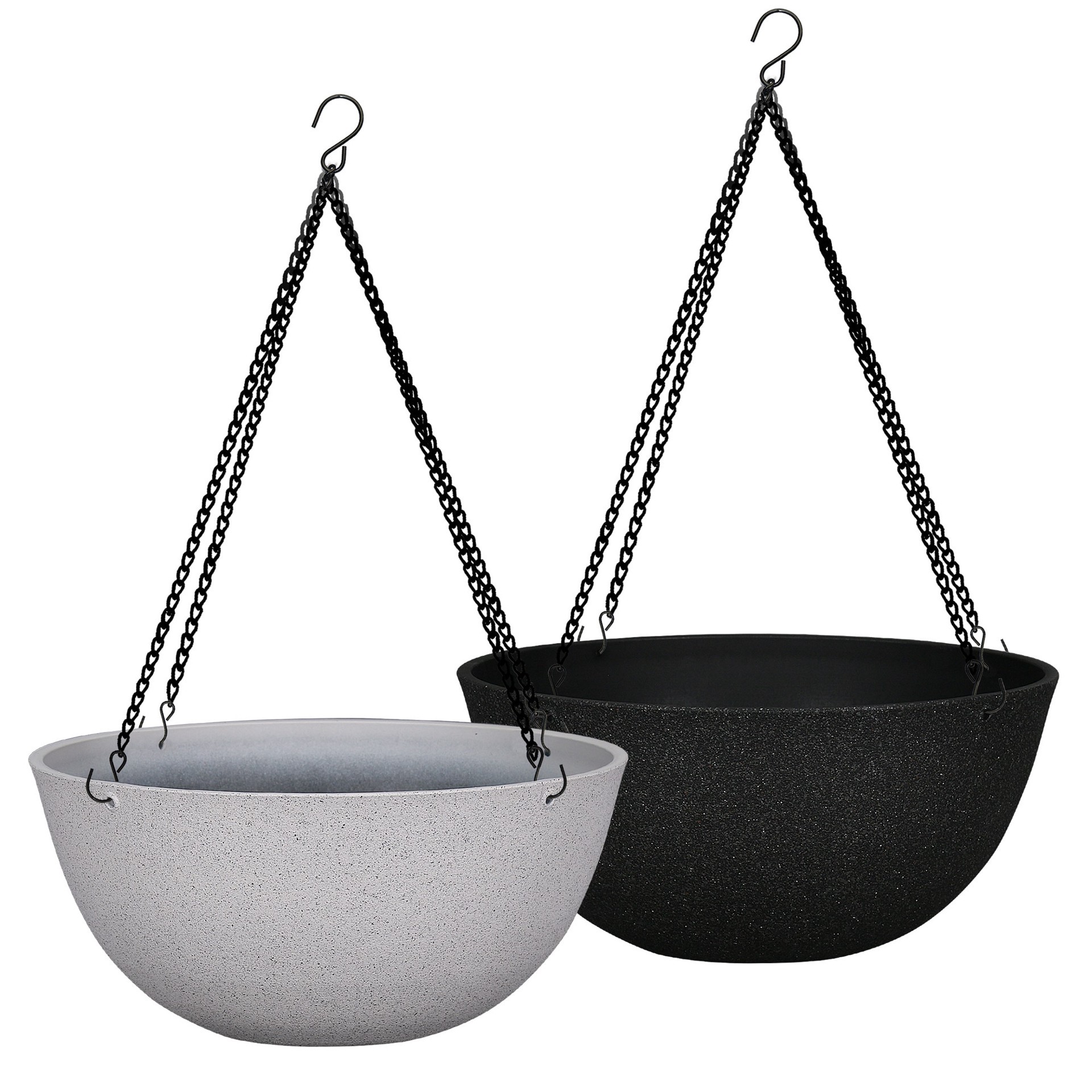 slide 5 of 6, allen + roth Round 13.15-in W x 13.15-in L Black Resin Indoor/Outdoor Hanging planter, 1 ct