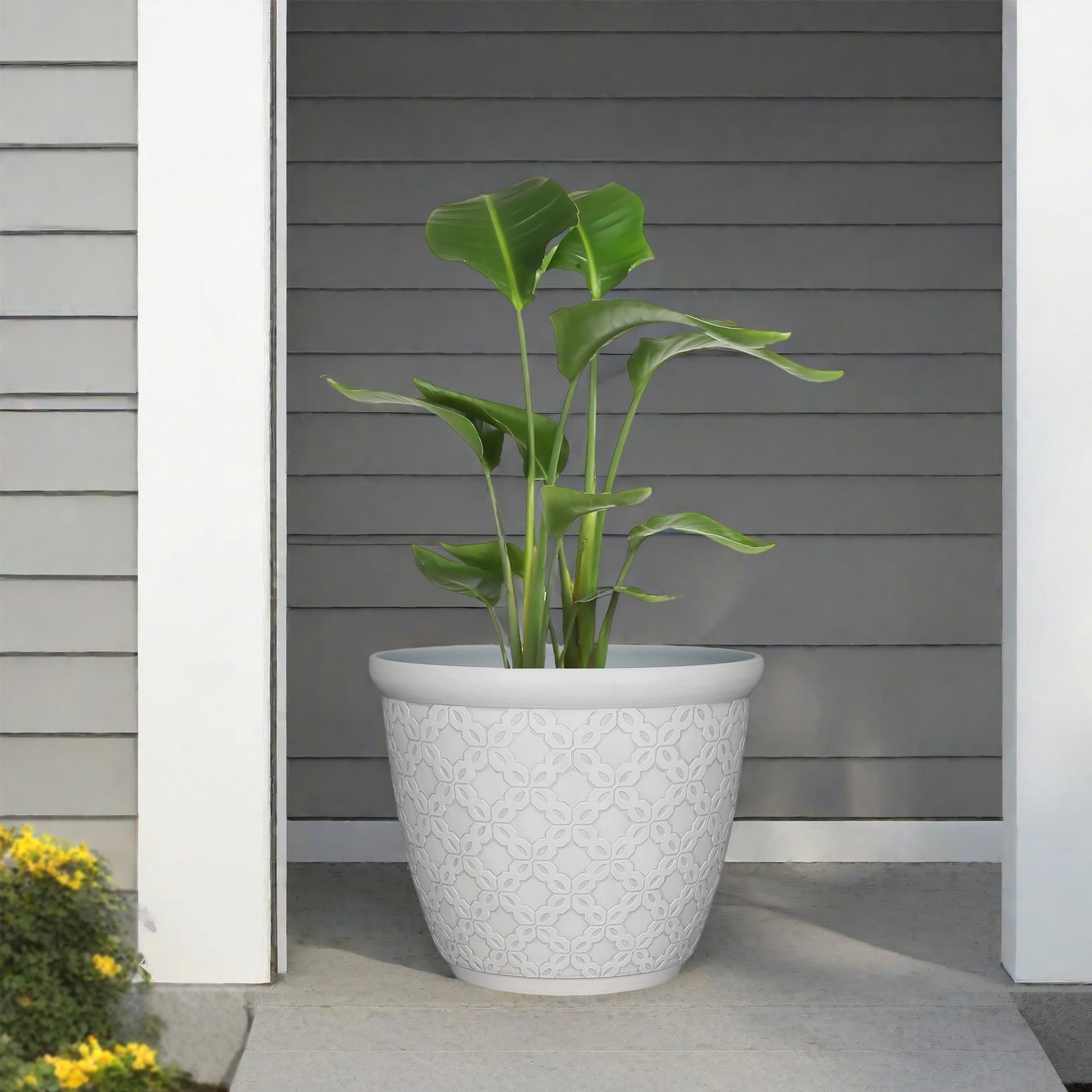 slide 2 of 6, allen + roth 15.04-in W x 15.04-in L White Resin Indoor/Outdoor Planter, 1 ct