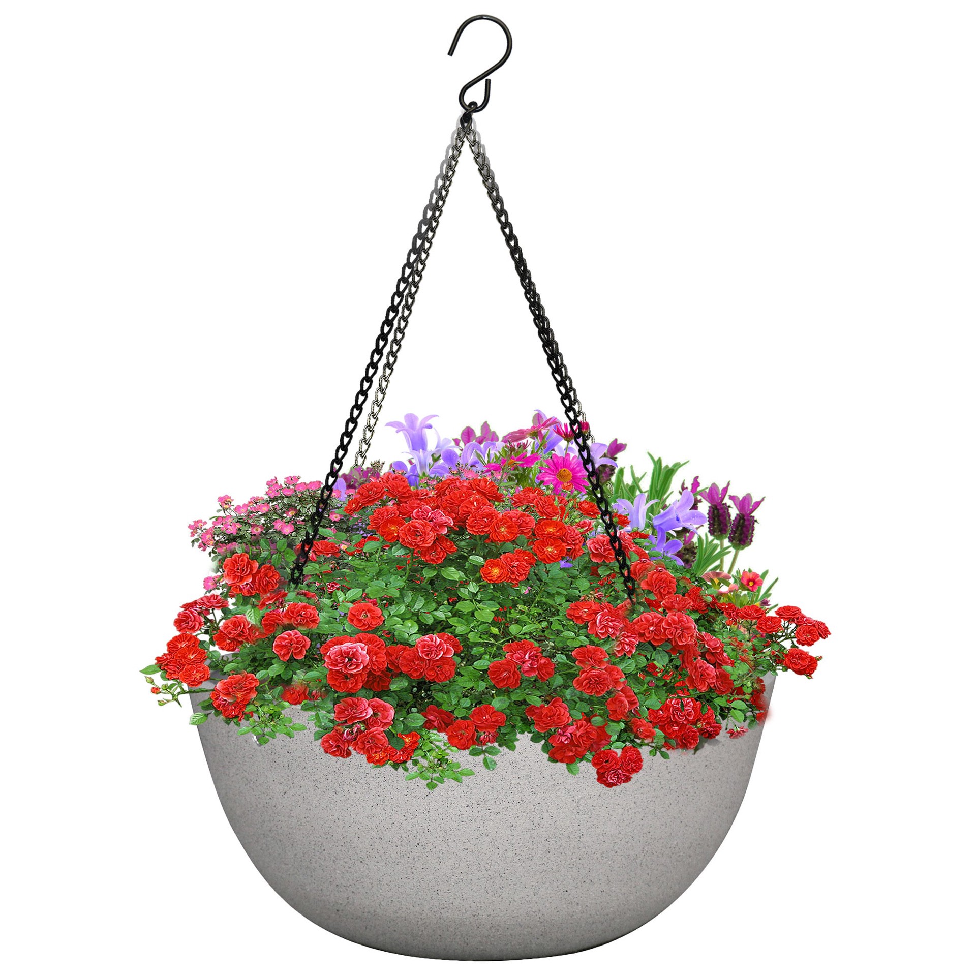 slide 3 of 6, allen + roth Round 13.15-in W x 13.15-in L White Resin Indoor/Outdoor Hanging planter, 1 ct