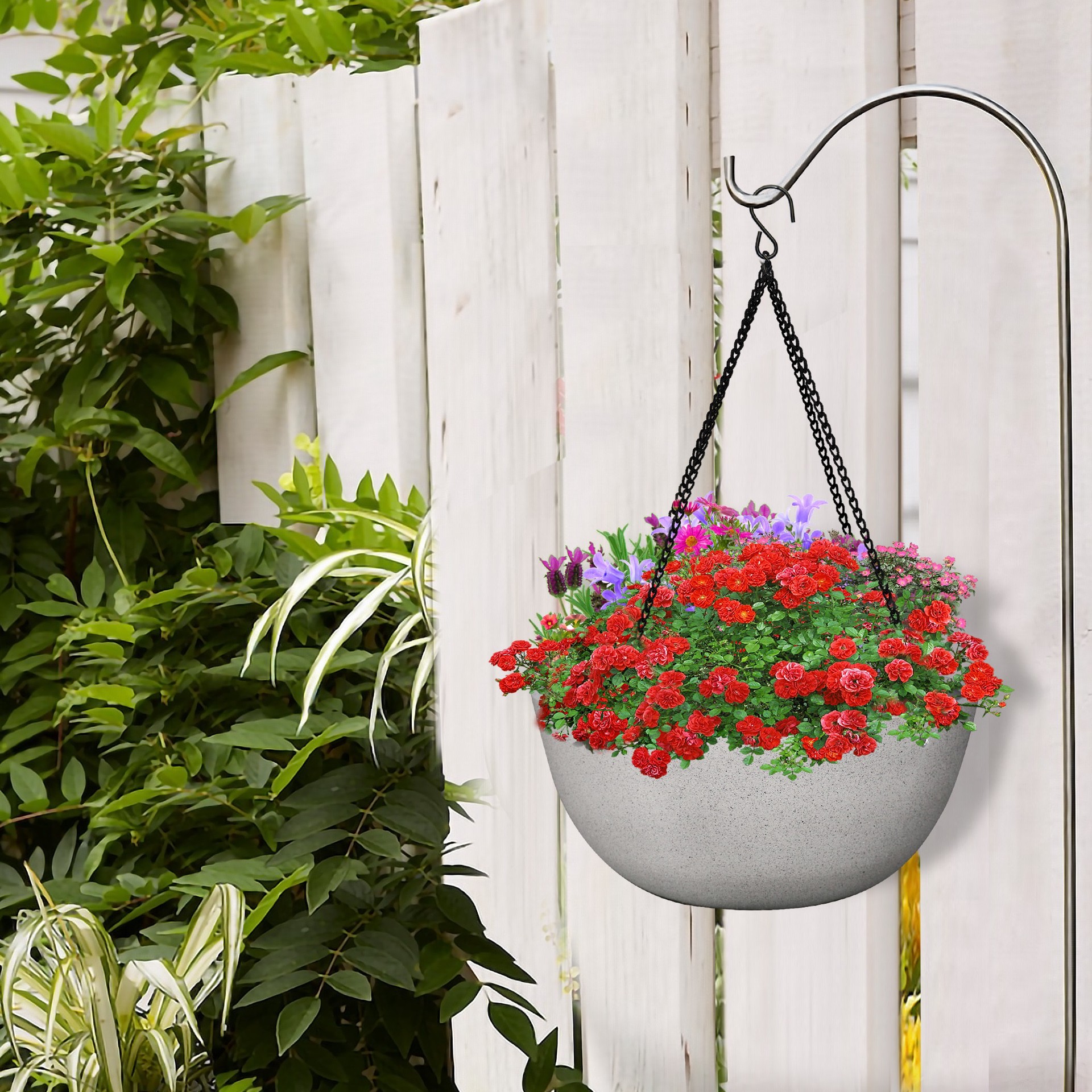 slide 2 of 6, allen + roth Round 13.15-in W x 13.15-in L White Resin Indoor/Outdoor Hanging planter, 1 ct