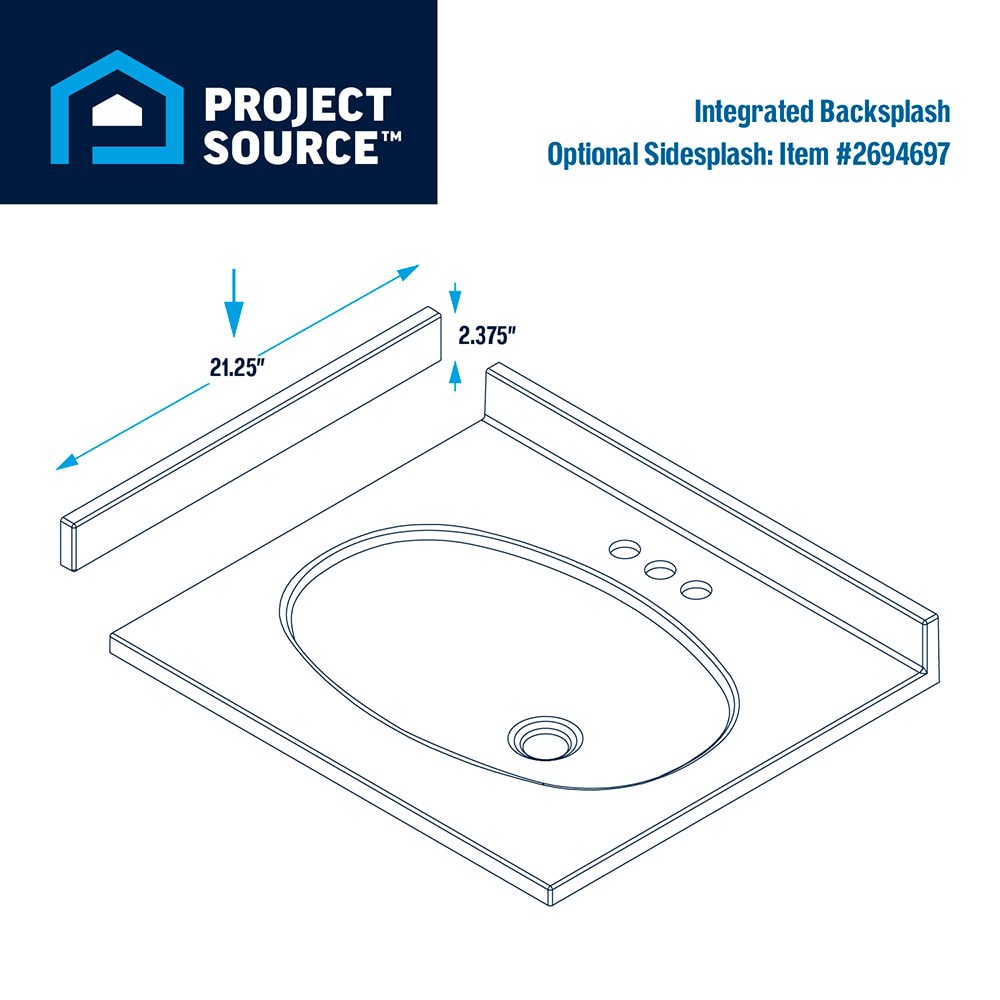 slide 6 of 6, Project Source 25-in x 22-in White Cultured Marble Single Sink 4-in Centerset Faucet Mount Bathroom Vanity Top, 1 ct