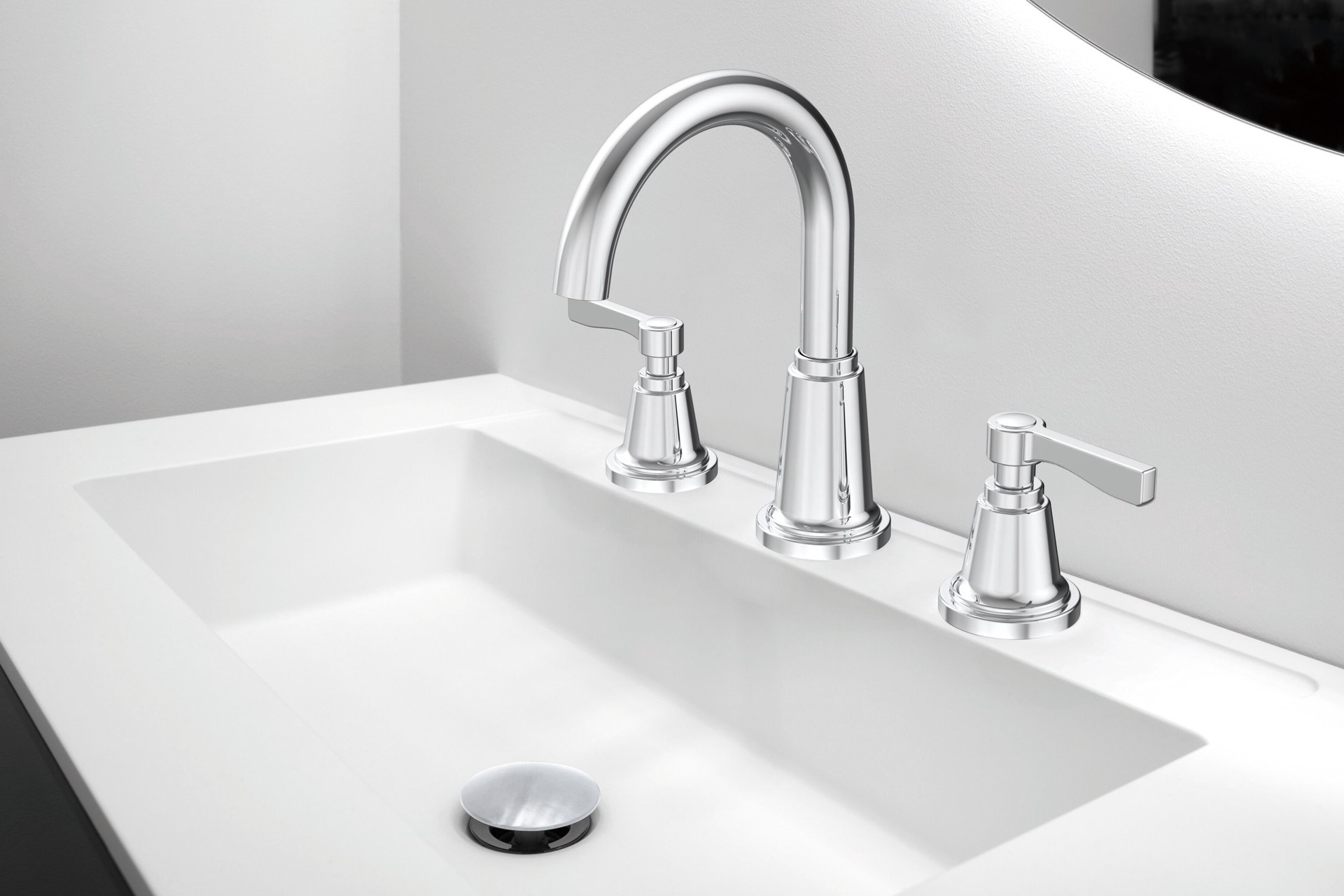 slide 4 of 6, allen + roth Townley Polished Chrome Widespread 2-handle WaterSense High-arc Residential Handle Bathroom Sink Faucet with Drain, 1 ct