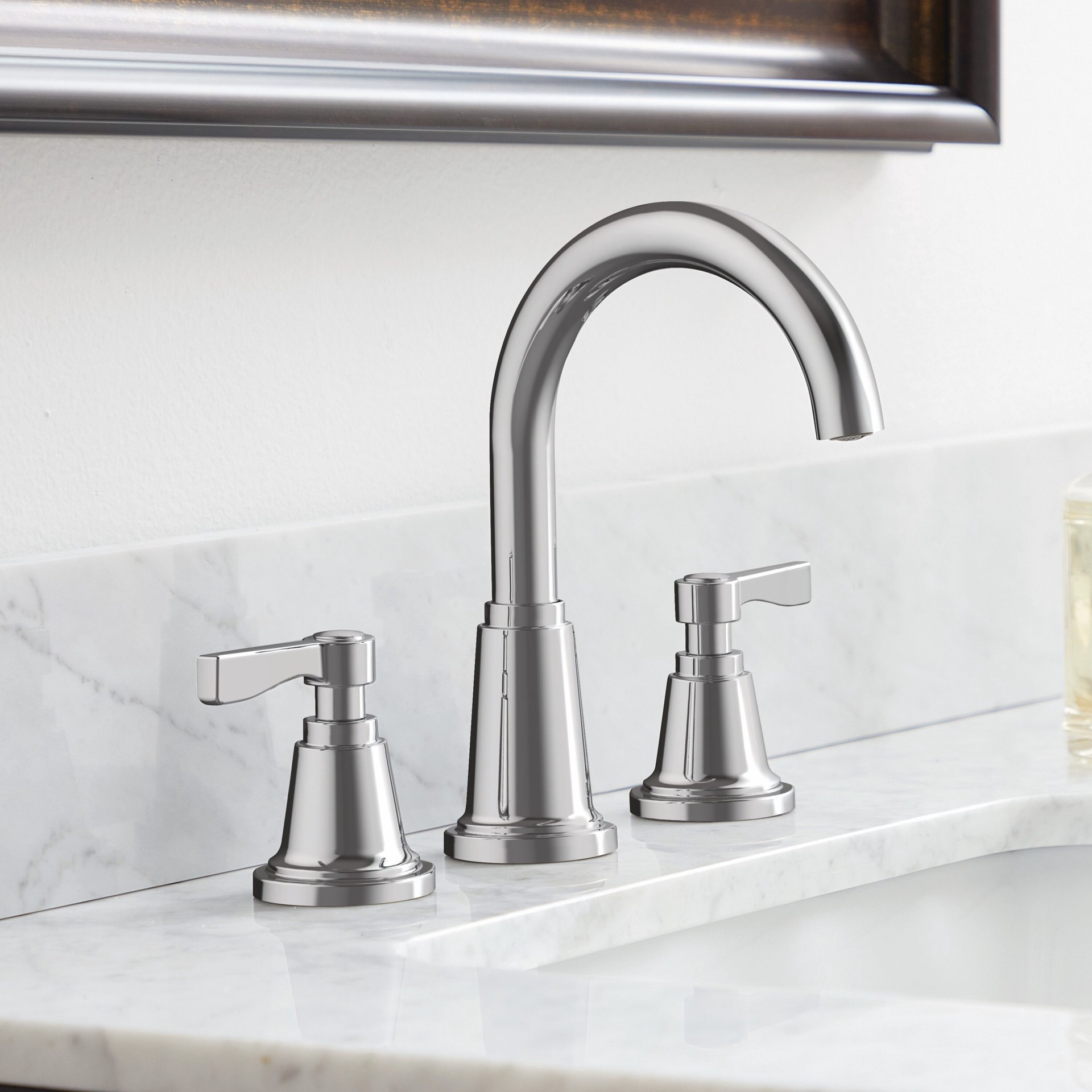 slide 1 of 6, allen + roth Townley Polished Chrome Widespread 2-handle WaterSense High-arc Residential Handle Bathroom Sink Faucet with Drain, 1 ct