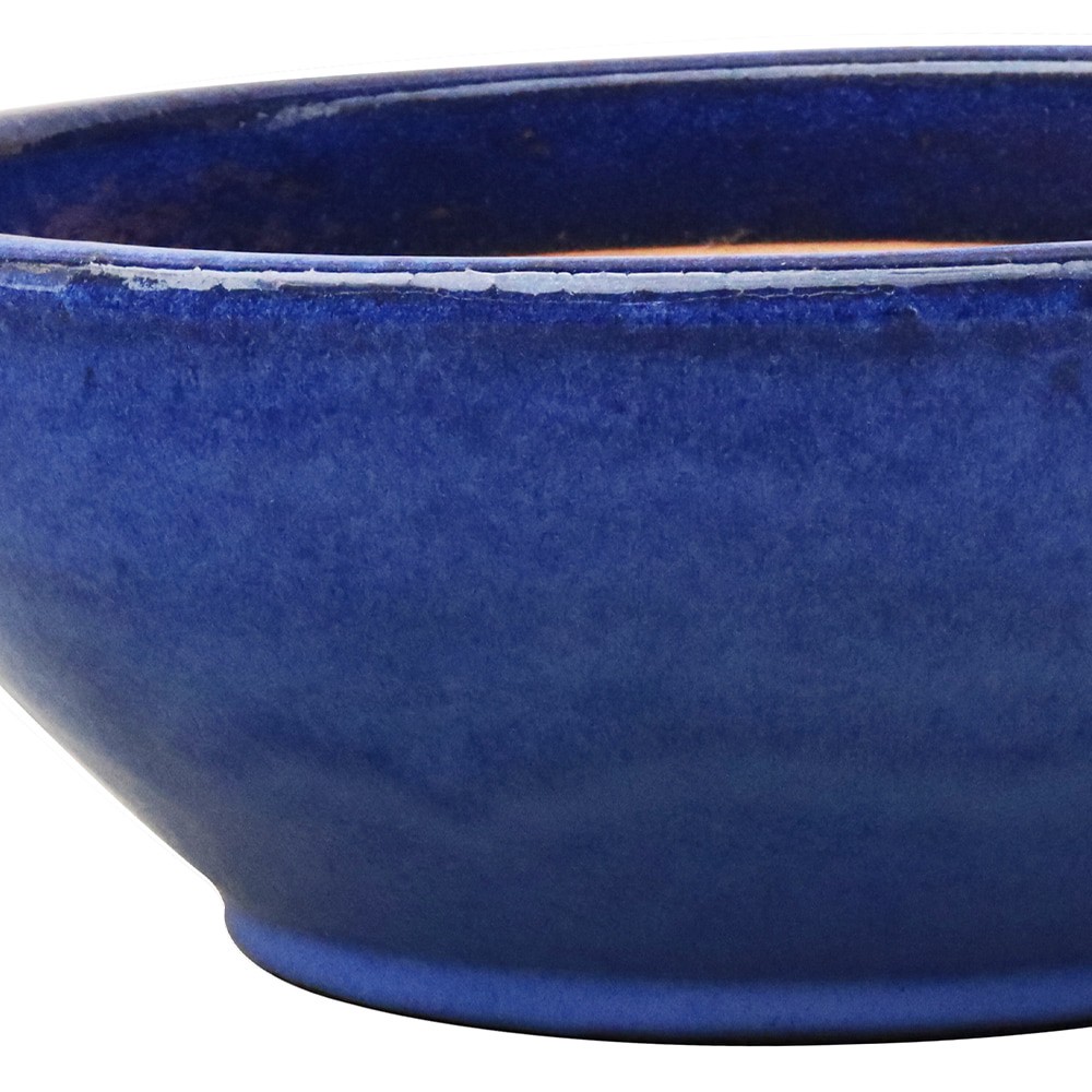 slide 2 of 4, allen + roth Round 13.0-in W x 13.0-in L Blue Ceramic Indoor/Outdoor Low bowl planter, 1 ct
