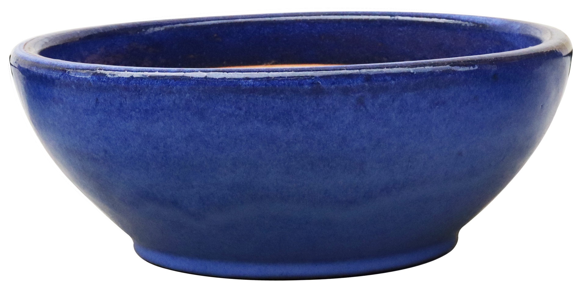 slide 1 of 4, allen + roth Round 13.0-in W x 13.0-in L Blue Ceramic Indoor/Outdoor Low bowl planter, 1 ct