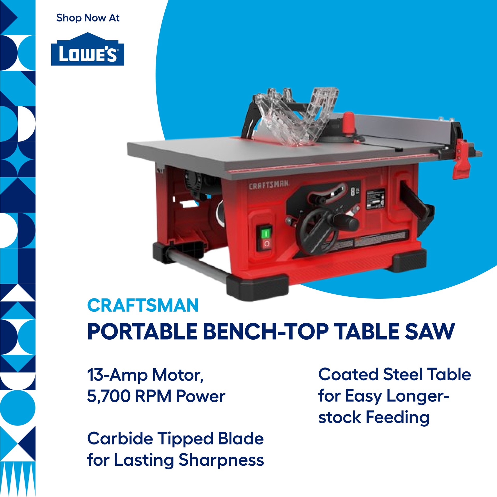 slide 2 of 6, CRAFTSMAN 8.25-in 13.0 -Amp 120.0 -Volt Portable Benchtop Table Saw, 1 ct