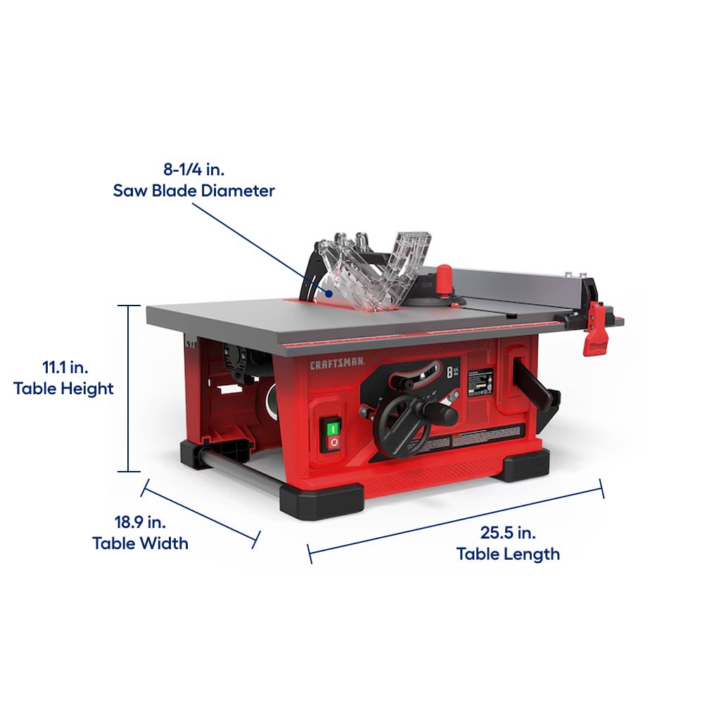 slide 3 of 6, CRAFTSMAN 8.25-in 13.0 -Amp 120.0 -Volt Portable Benchtop Table Saw, 1 ct