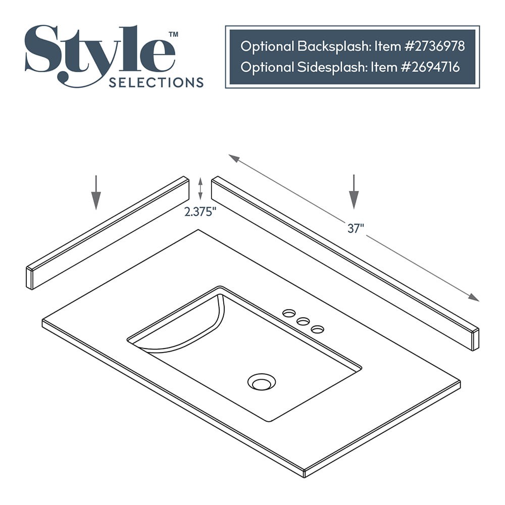slide 4 of 6, Style Selections 37-in x 22-in Winter Sky Cultured Marble Single Sink 4-in Centerset Faucet Mount Bathroom Vanity Top, 1 ct