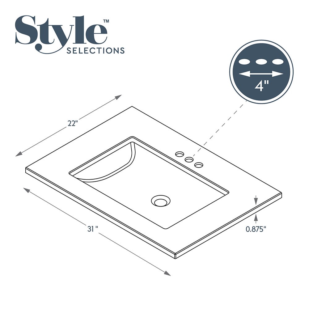 slide 5 of 6, Style Selections 37-in x 22-in Winter Sky Cultured Marble Single Sink 4-in Centerset Faucet Mount Bathroom Vanity Top, 1 ct