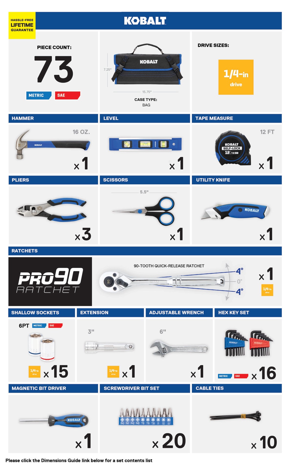 slide 2 of 6, Kobalt 73 -Piece Chrome Household Tool Set with Soft Case, 1 ct