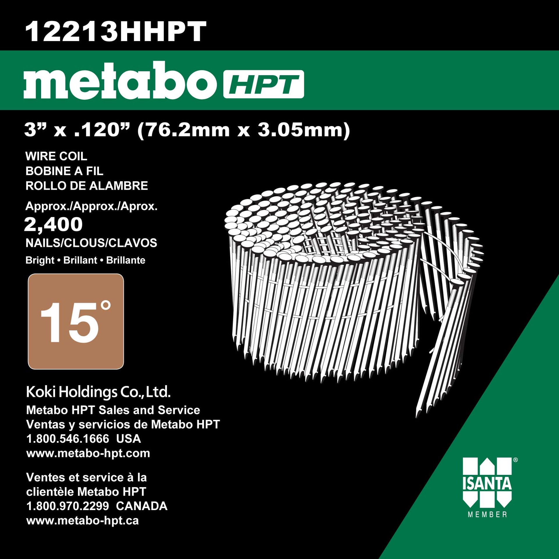 slide 3 of 4, Metabo HPT 3-in x 0.12-in 15 -Degree 10d Bright Smooth Shank Collated Framing nails ( 2400 -Per Box ), 1 ct