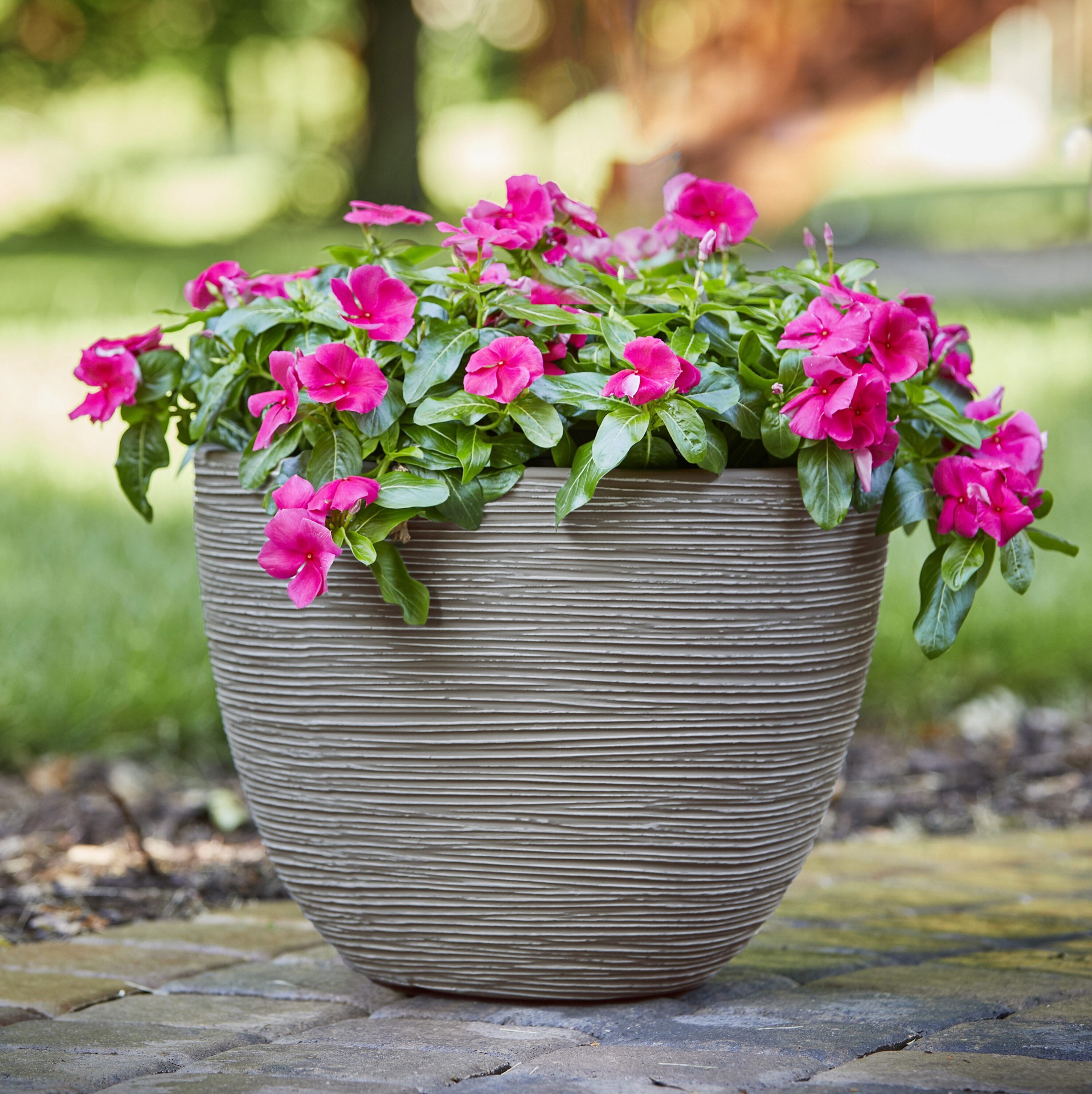 slide 2 of 6, allen + roth Round 19.72-in W x 19.72-in L Gray Resin Indoor/Outdoor Planter, 1 ct