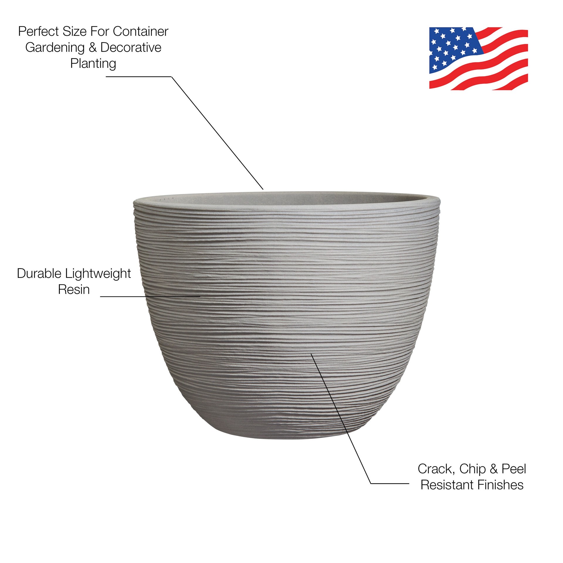 slide 5 of 6, allen + roth Round 19.72-in W x 19.72-in L Gray Resin Indoor/Outdoor Planter, 1 ct