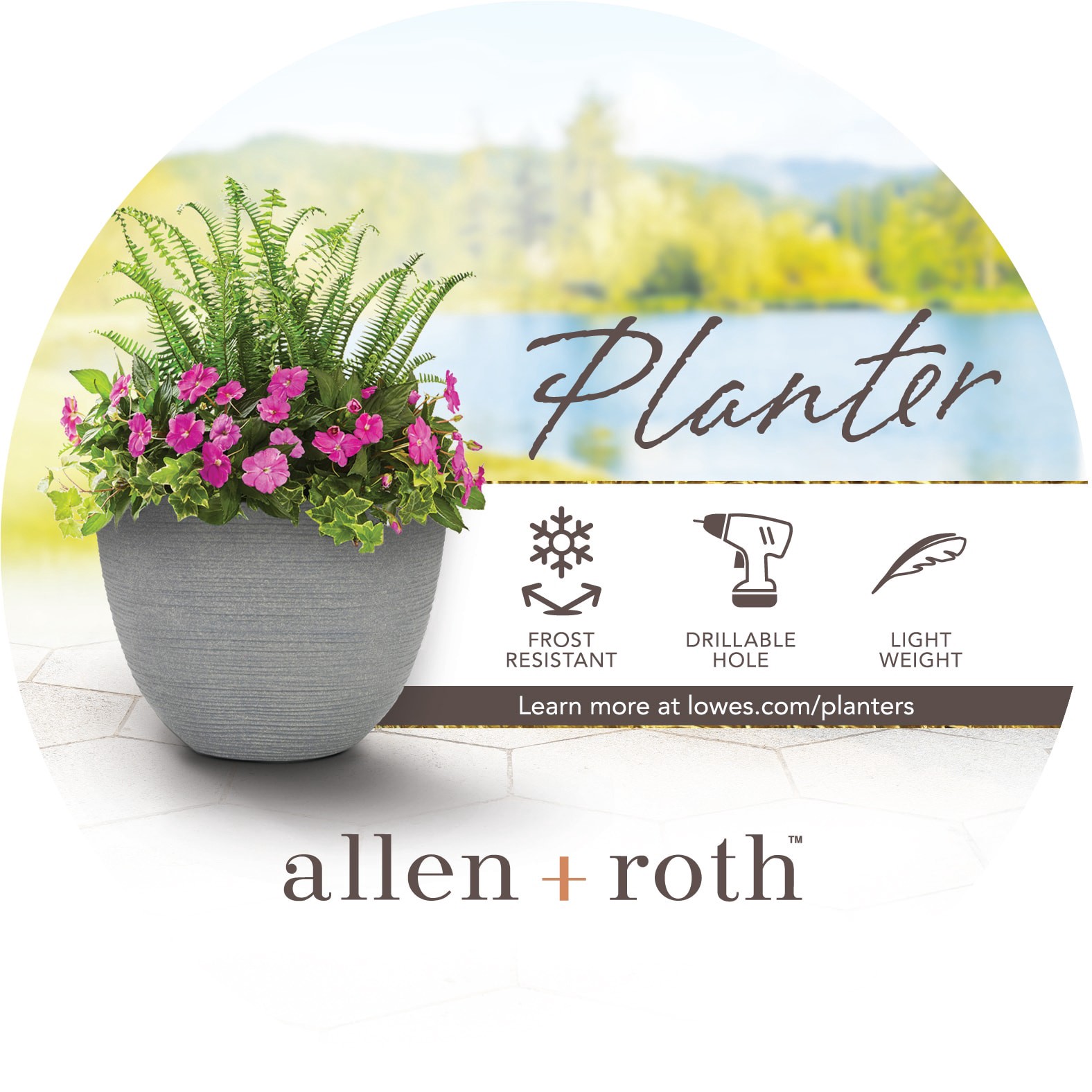 slide 6 of 6, allen + roth Round 19.72-in W x 19.72-in L Gray Resin Indoor/Outdoor Planter, 1 ct