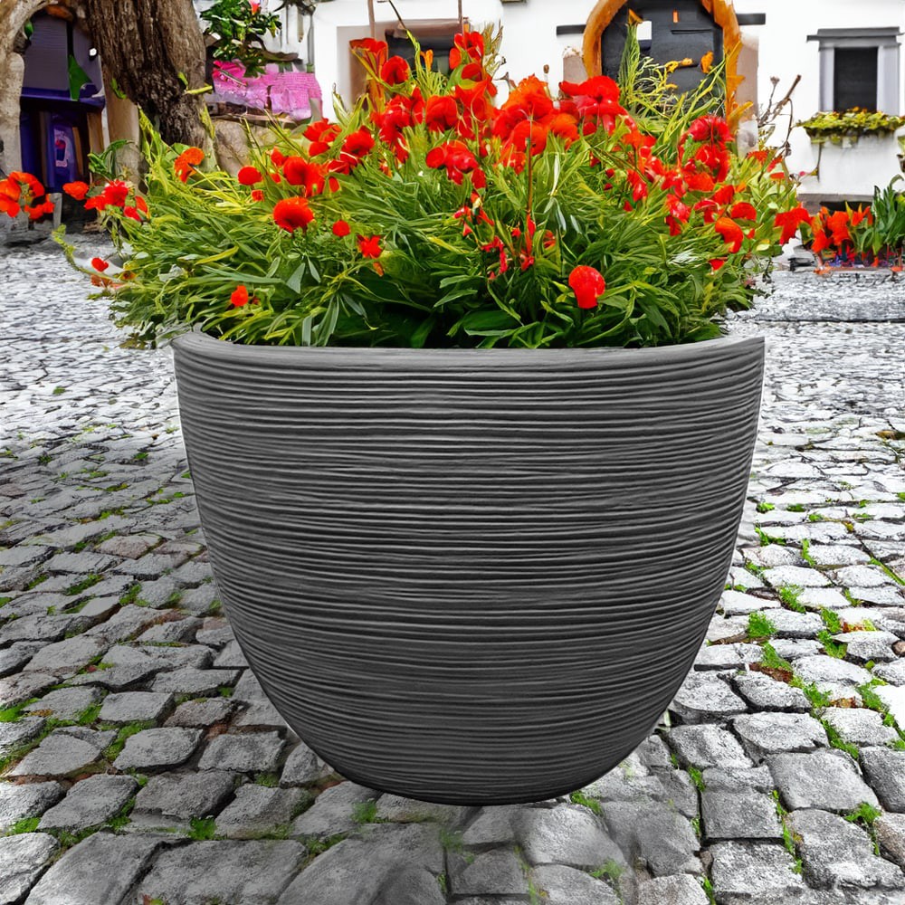 slide 2 of 6, allen + roth Round 15.91-in W x 15.91-in L Gray Resin Indoor/Outdoor Planter, 1 ct
