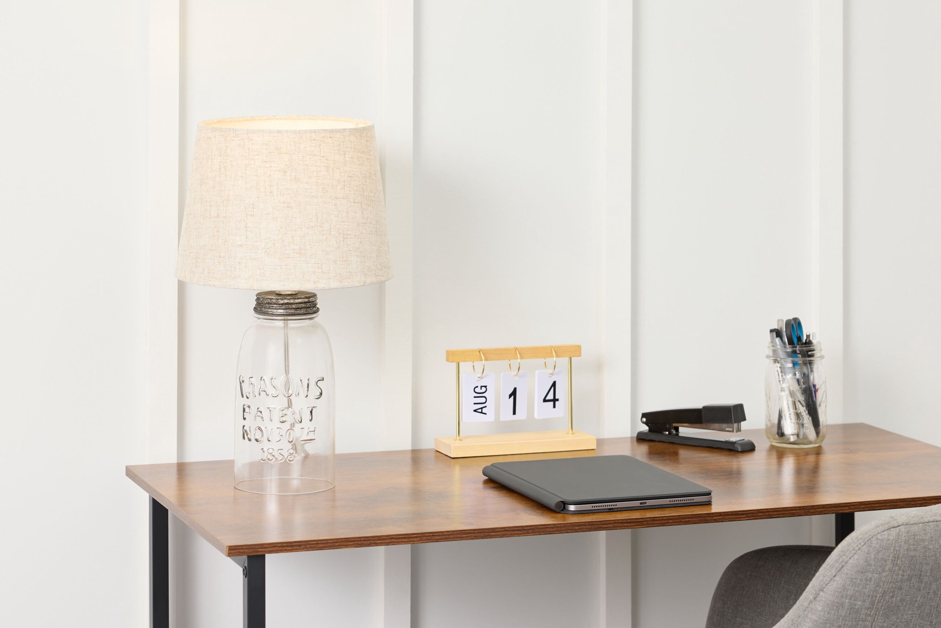 slide 3 of 6, allen + roth 7-in x 10-in Navy Fabric Drum Lamp Shade, 1 ct