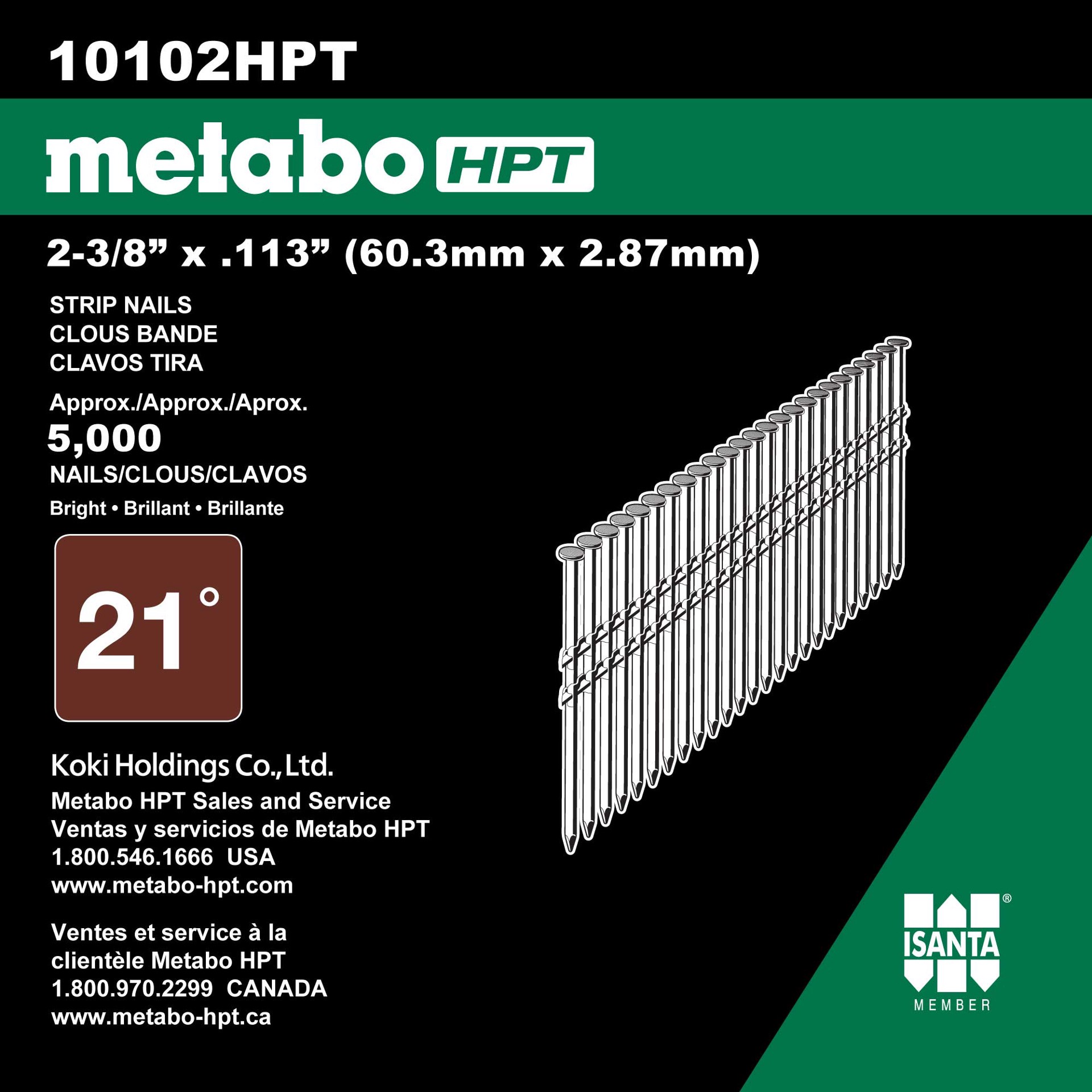 slide 3 of 6, Metabo HPT 2-3/8-in x 0.113-in 21 -Degree 7d Bright Smooth Shank Collated Framing nails ( 5000 -Per Box ), 1 ct
