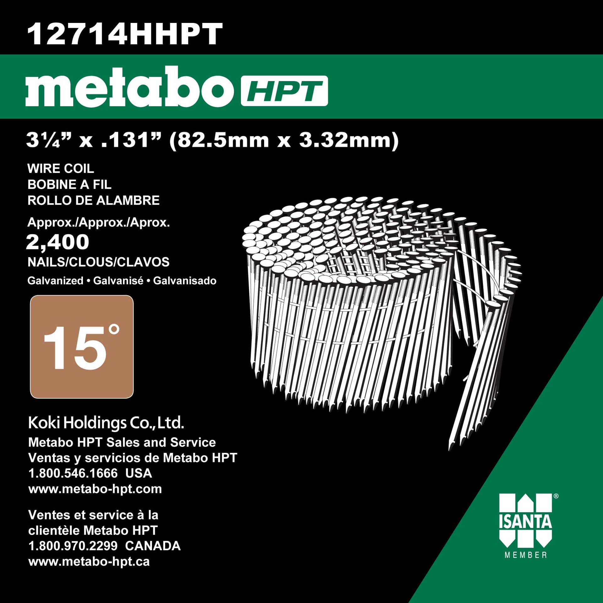 slide 3 of 4, Metabo HPT 3-1/4-in x 0.131-in 15 -Degree 12d Hot-dipped galvanized Smooth Shank Collated Framing nails ( 2400 -Per Box ), 1 ct