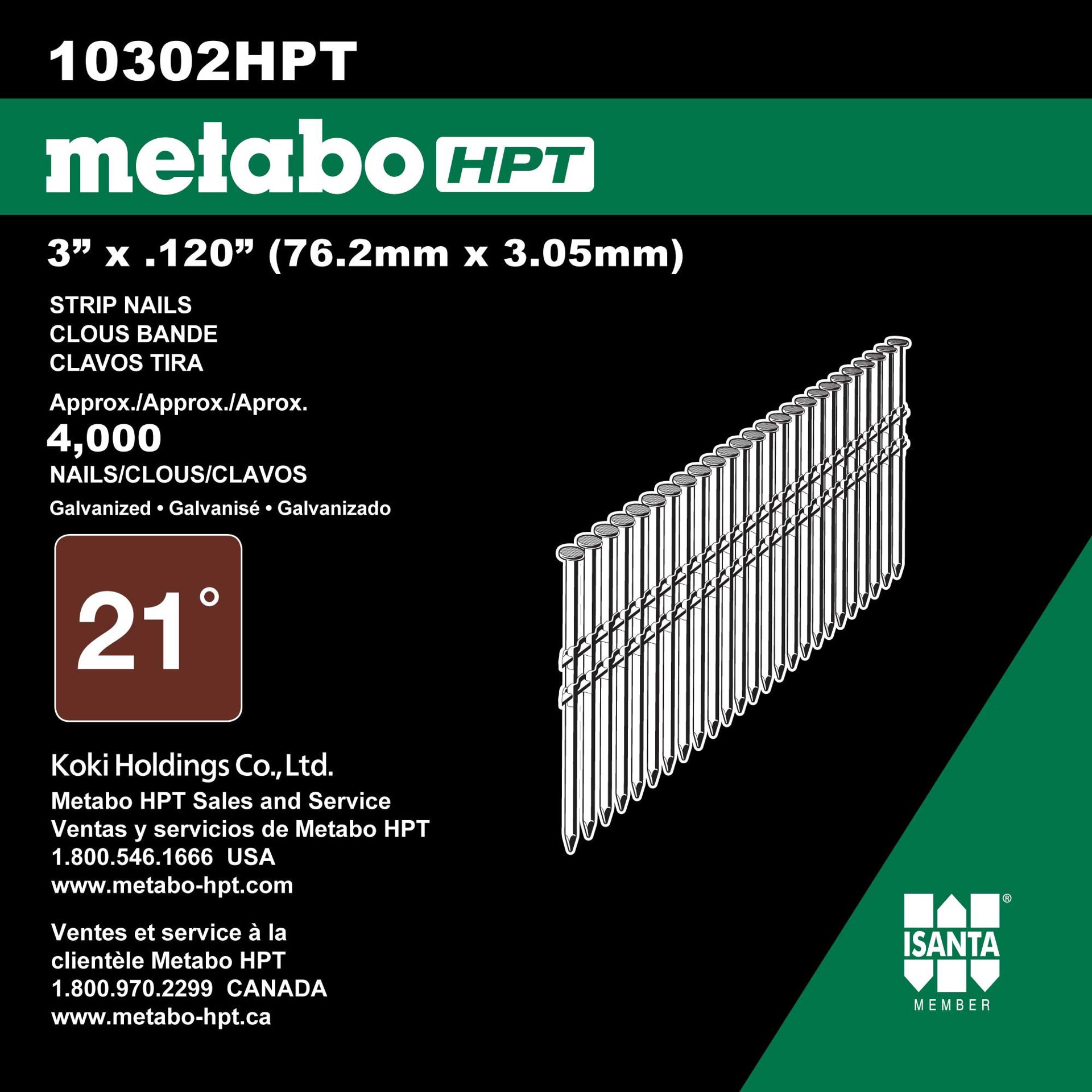 slide 3 of 6, Metabo HPT 3-in x 0.12-in 21 -Degree 10d Hot-dipped galvanized Ring Shank Collated Framing nails ( 4000 -Per Box ), 1 ct