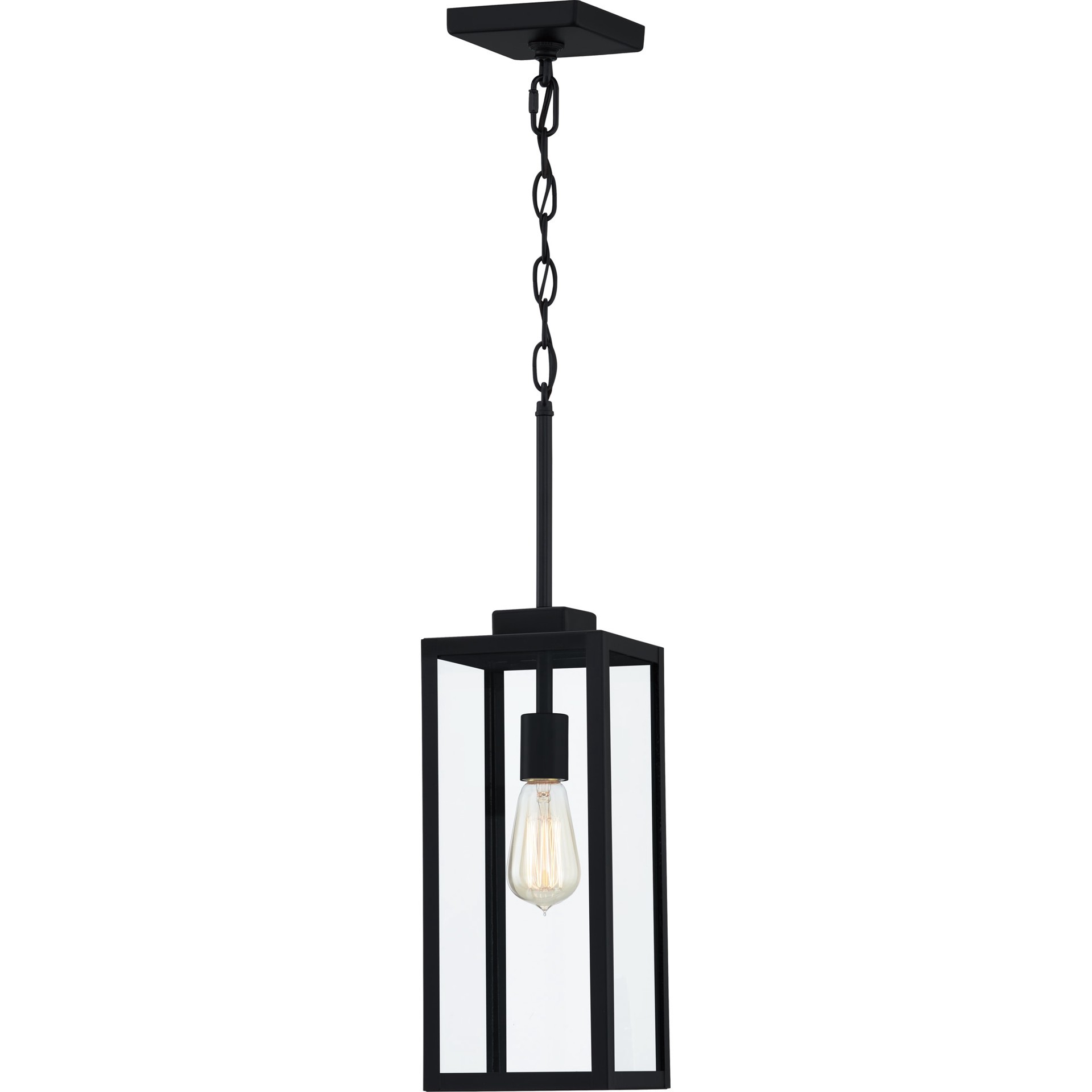 slide 3 of 6, Quoizel Breitling 1 -Light Matte Black Transitional Clear glass Rectangle Medium Hanging Pendant light, 1 ct