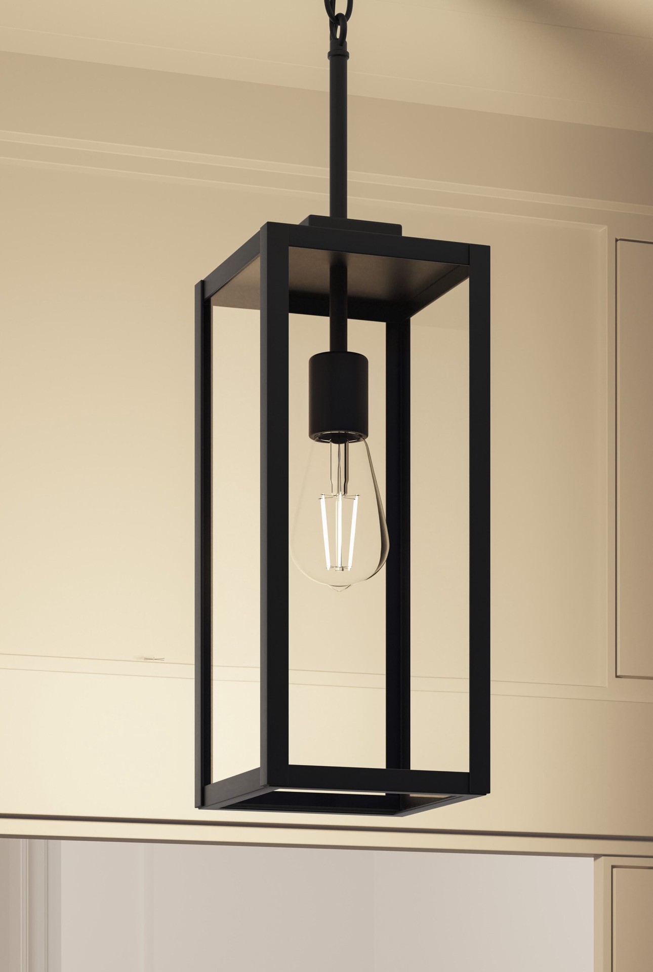 slide 1 of 6, Quoizel Breitling 1 -Light Matte Black Transitional Clear glass Rectangle Medium Hanging Pendant light, 1 ct