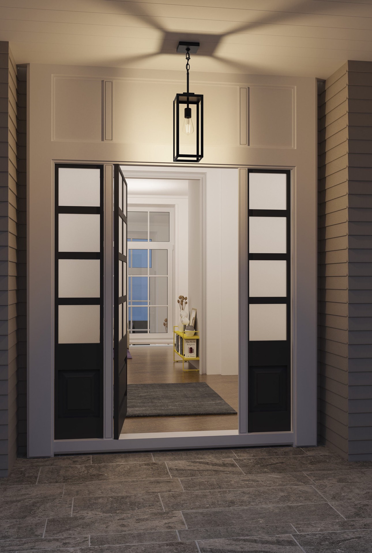 slide 5 of 6, Quoizel Breitling 1 -Light Matte Black Transitional Clear glass Rectangle Medium Hanging Pendant light, 1 ct