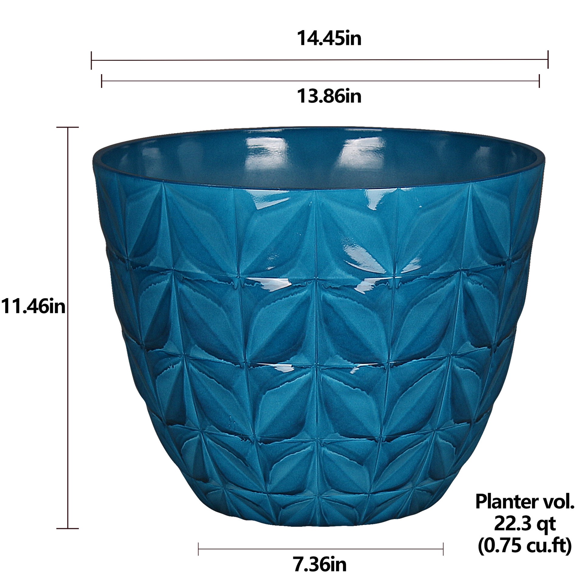 slide 6 of 6, allen + roth Round 13.86-in W x 13.86-in L Blue Recycled plastic Indoor/Outdoor Planter, 1 ct
