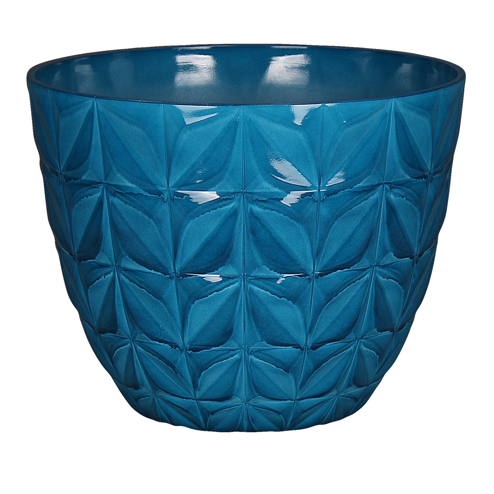 slide 1 of 6, allen + roth Round 13.86-in W x 13.86-in L Blue Recycled plastic Indoor/Outdoor Planter, 1 ct