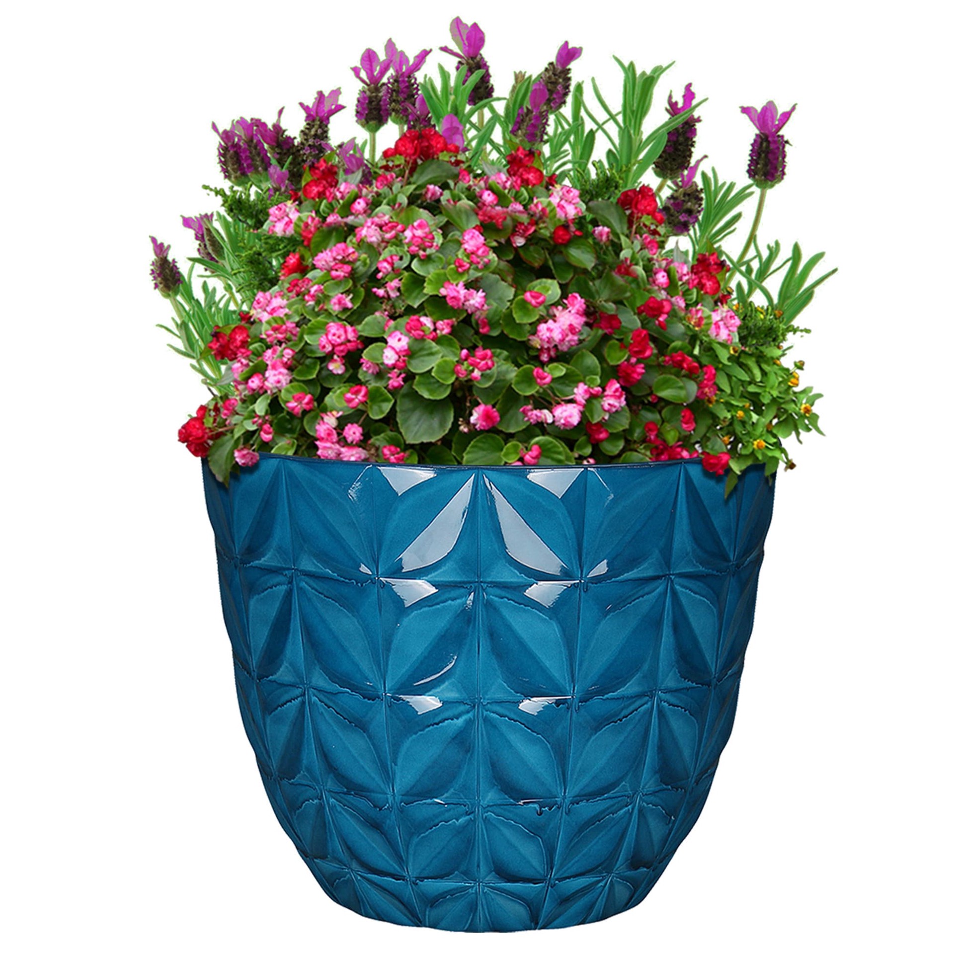 slide 5 of 6, allen + roth Round 16.61-in W x 16.61-in L Blue Recycled plastic Indoor/Outdoor Planter, 1 ct