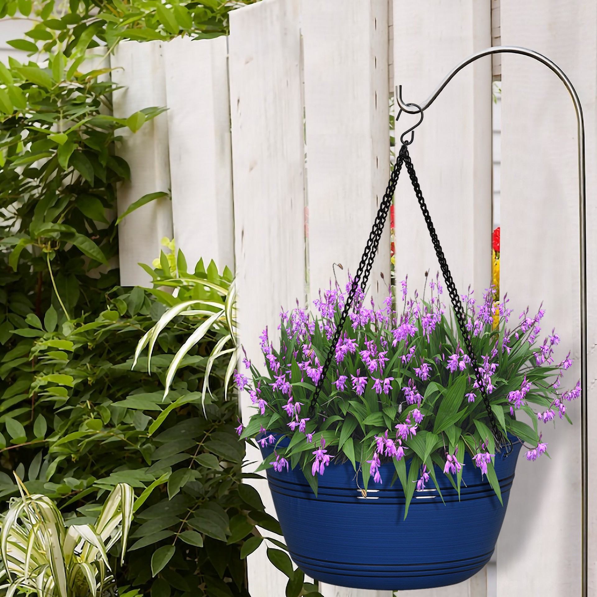 slide 2 of 6, Style Selections Round 11.34-in W x 6.34-in H x Blue Resin Contemporary/Modern Indoor/Outdoor Hanging planter, 1 ct