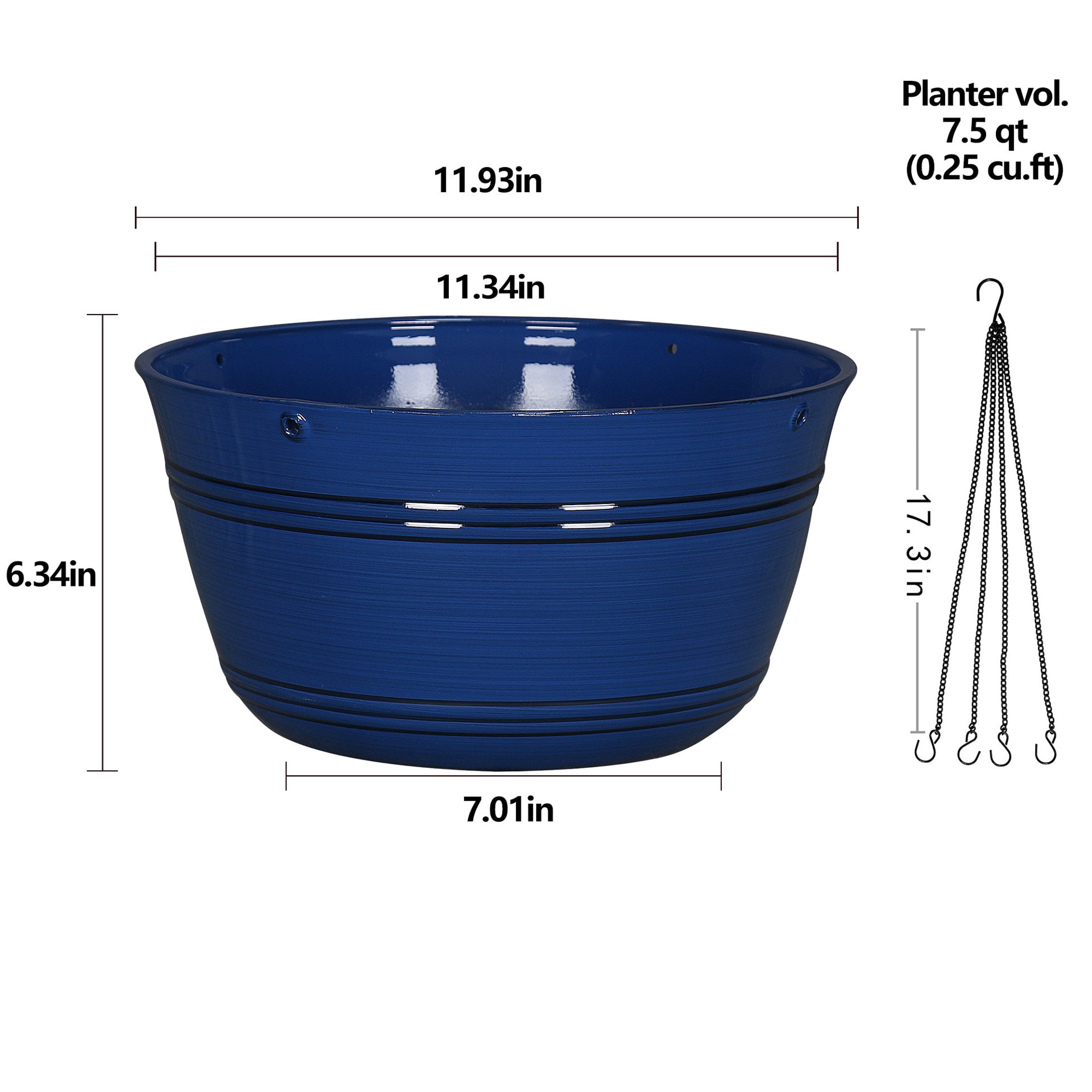 slide 4 of 6, Style Selections Round 11.34-in W x 6.34-in H x Blue Resin Contemporary/Modern Indoor/Outdoor Hanging planter, 1 ct
