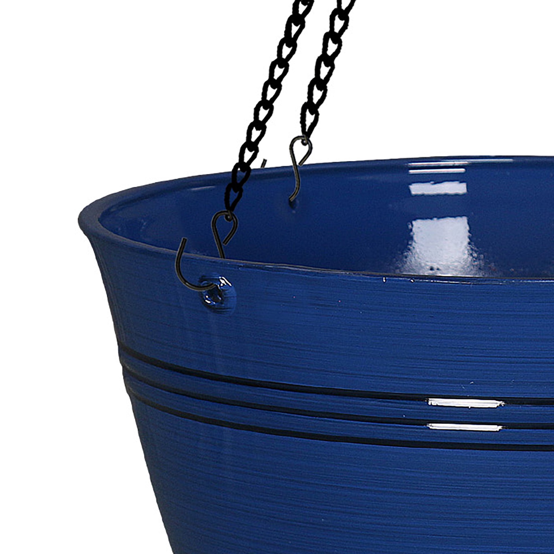 slide 5 of 6, Style Selections Round 11.34-in W x 6.34-in H x Blue Resin Contemporary/Modern Indoor/Outdoor Hanging planter, 1 ct