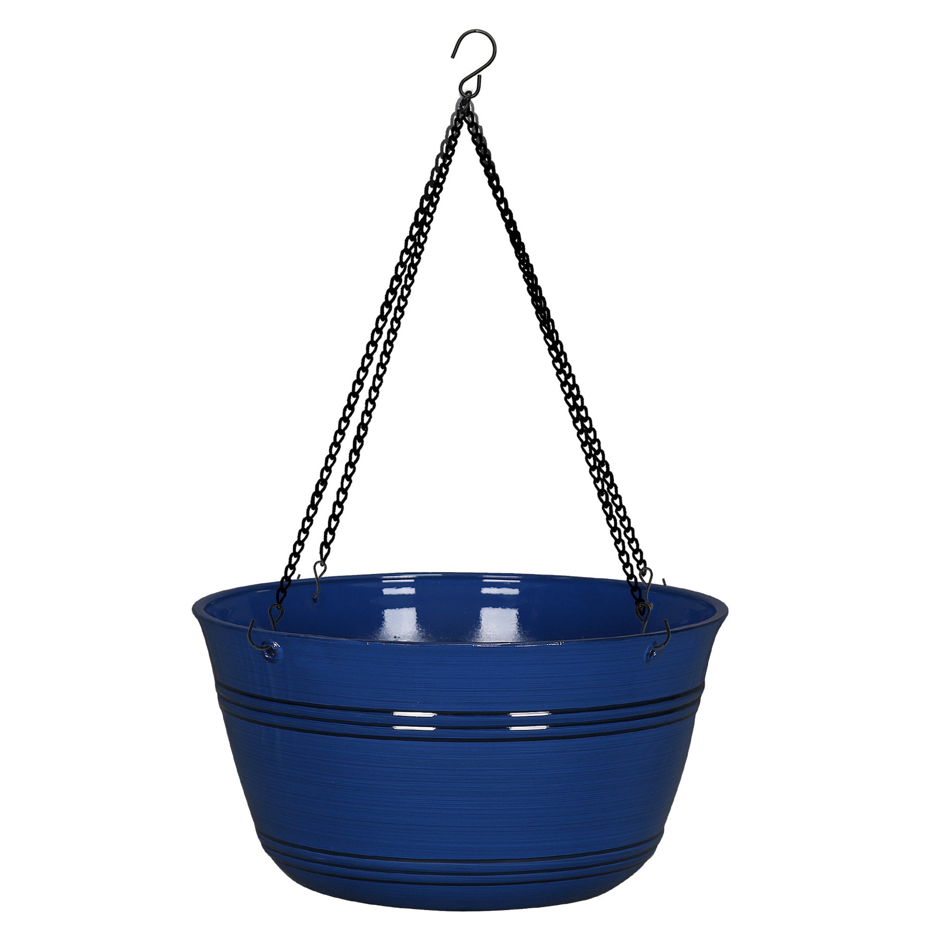 slide 1 of 6, Style Selections Round 11.34-in W x 6.34-in H x Blue Resin Contemporary/Modern Indoor/Outdoor Hanging planter, 1 ct
