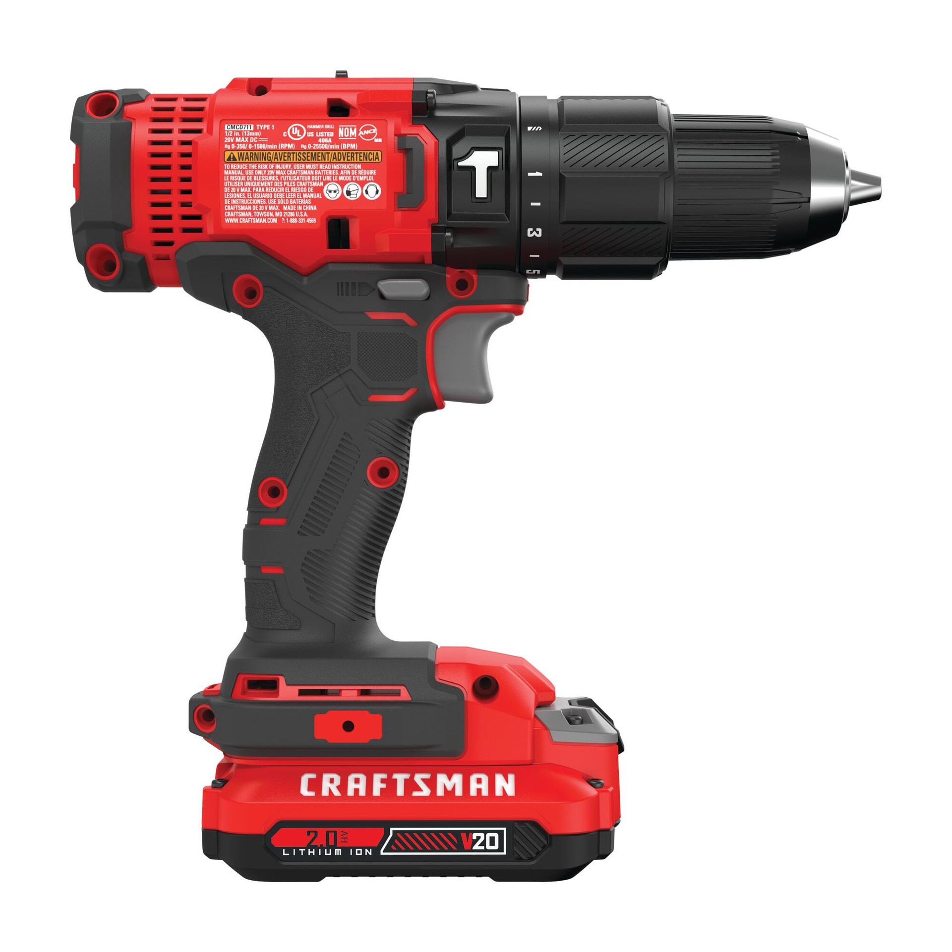 slide 4 of 6, CRAFTSMAN V20 1/2-in 20-volt max Variable Speed Cordless Hammer Drill 1 -Batteries, 1 ct