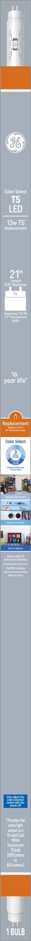 slide 1 of 6, GE Replacement 13 -Watt EQ T5 Switchable white Miniature bi-pin (T5) LED Tube Light Bulb, 1 ct