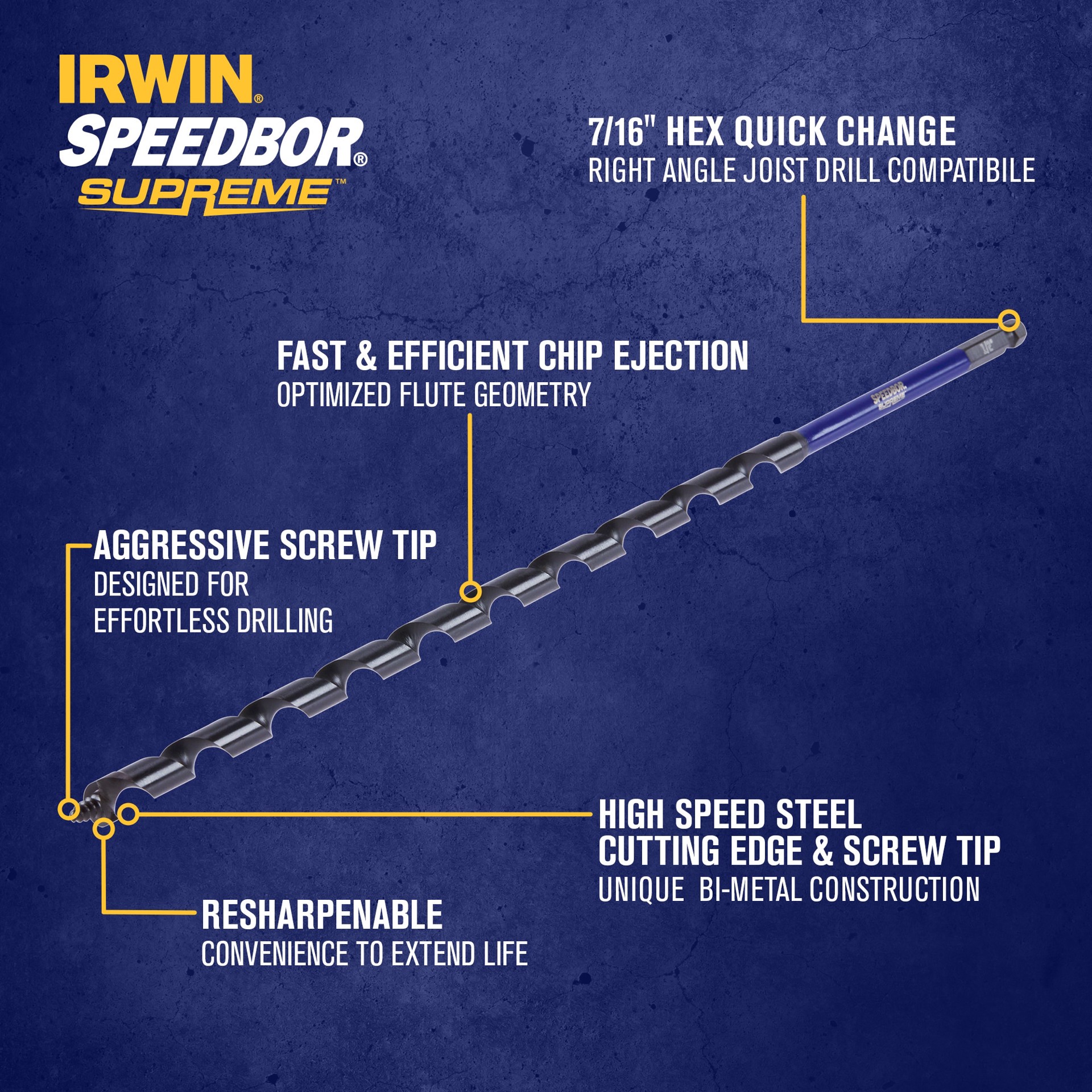 slide 2 of 6, IRWIN SPEEDBOR SUPREME 1/2-in x 18-in Woodboring Auger bit Drill Bit, 1 ct