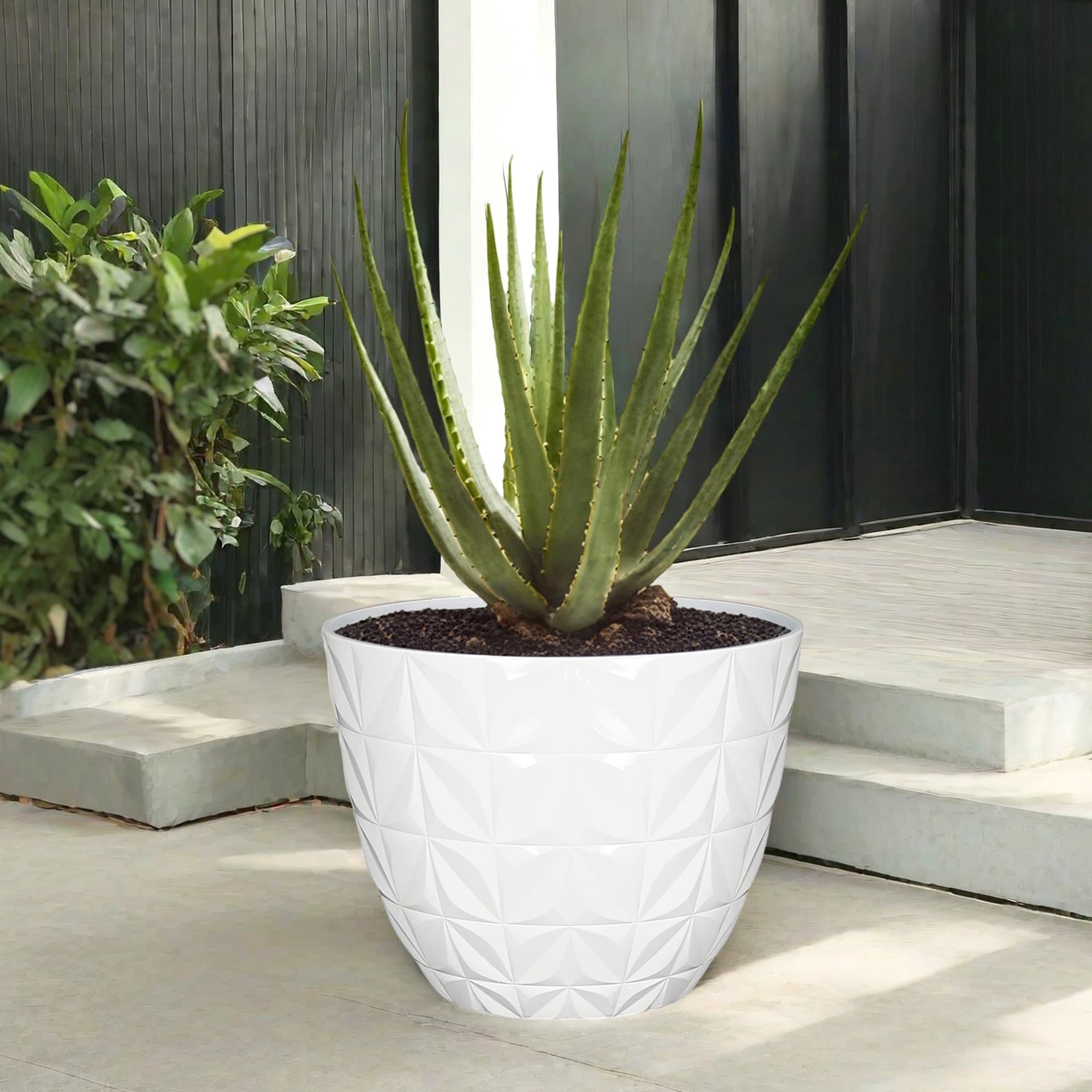 slide 4 of 6, allen + roth 16.61-in W x 16.61-in L White Resin Indoor/Outdoor Planter, 1 ct