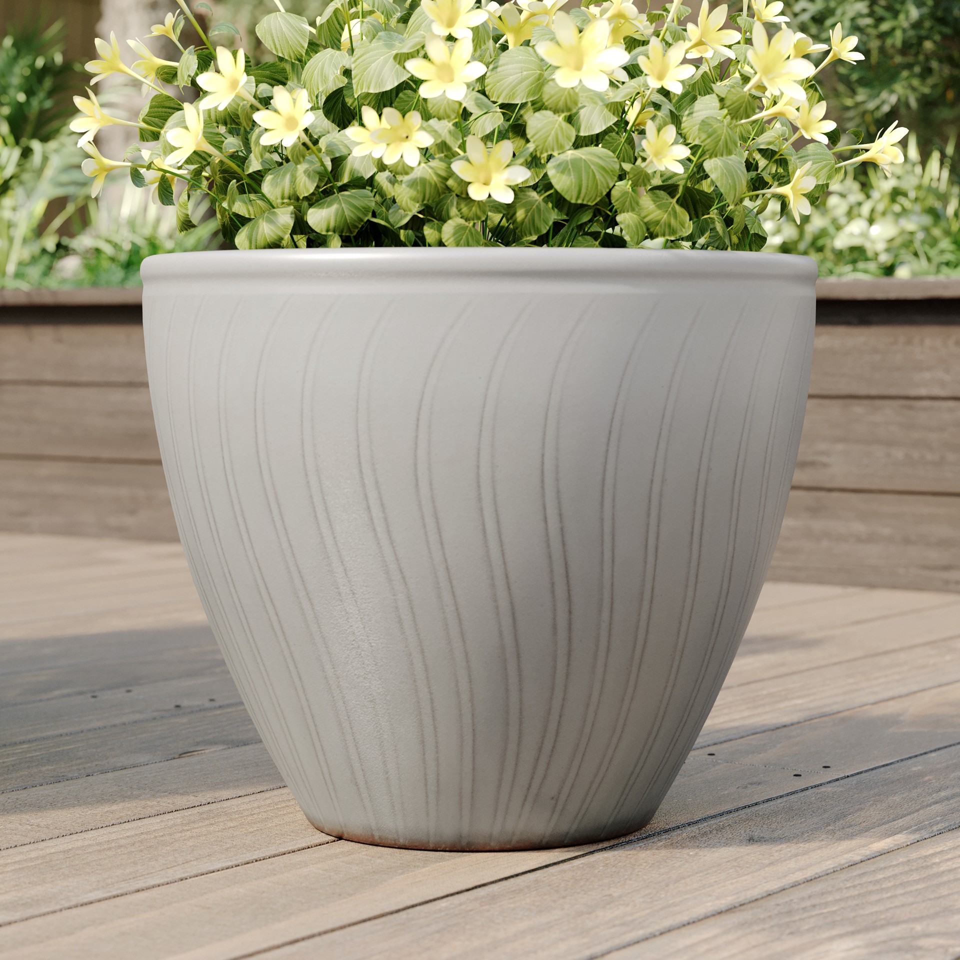 slide 3 of 6, allen + roth Round 11.8-in W x 11.8-in L White Ceramic Outdoor Planter, 1 ct