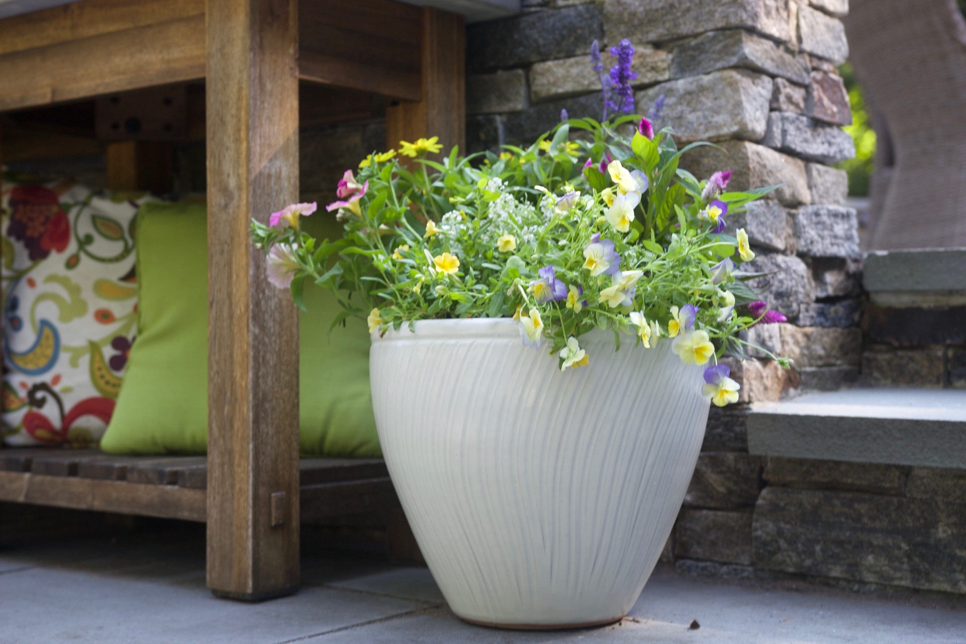 slide 4 of 5, allen + roth Round 11.8-in W x 11.8-in L White Ceramic Outdoor Planter, 1 ct
