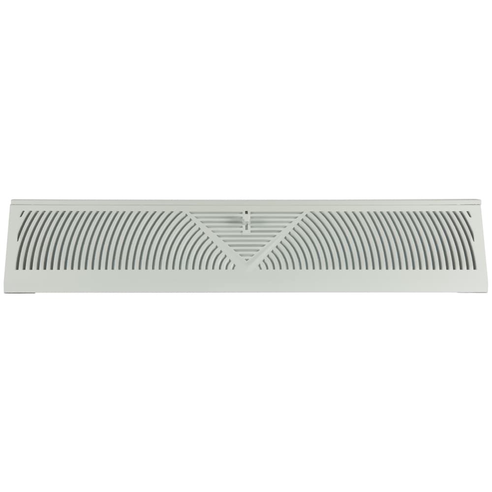 slide 3 of 6, RELIABILT 2-1/2-in x 21-in 180-degrees Steel White Baseboard diffuser ( Outside Width- 24-in ), 1 ct