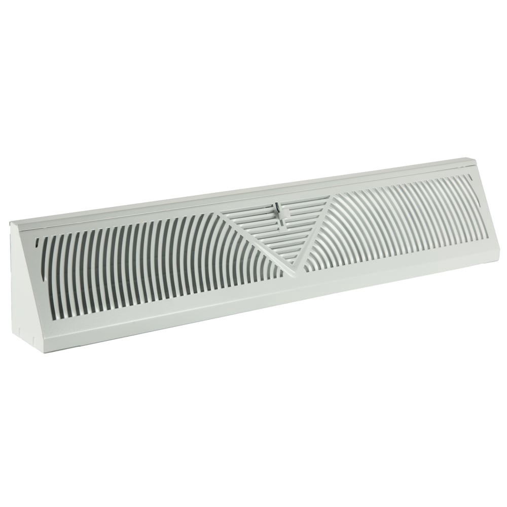 slide 1 of 6, RELIABILT 2-1/2-in x 21-in 180-degrees Steel White Baseboard diffuser ( Outside Width- 24-in ), 1 ct