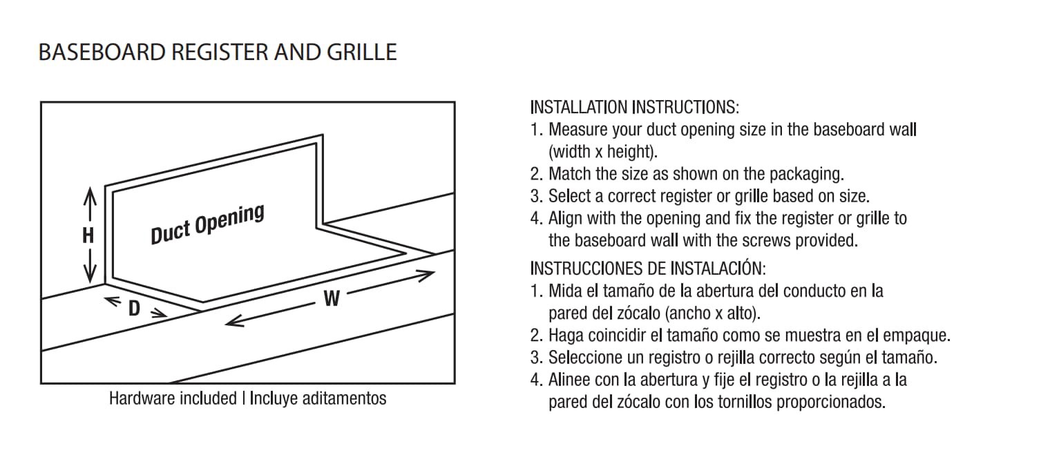 slide 5 of 6, RELIABILT 10-in x 6-in 2-way Steel White Baseboard register ( Outside Width- 11.25-in ), 1 ct
