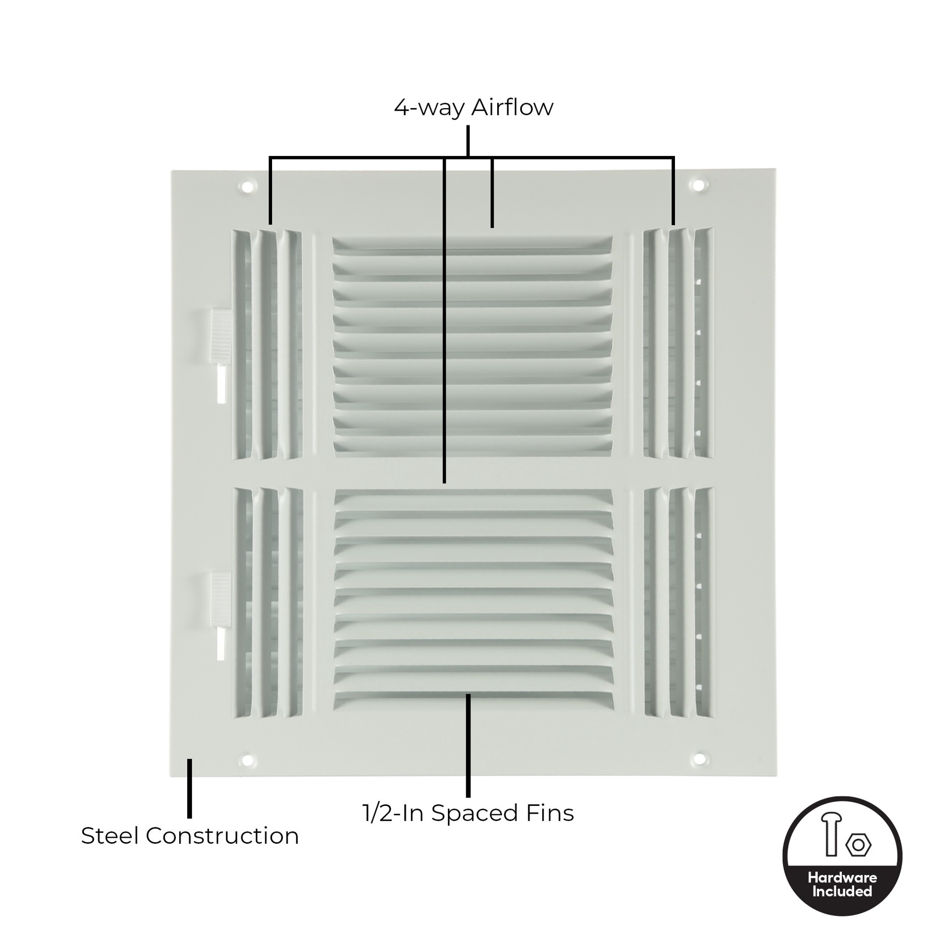 slide 2 of 6, RELIABILT 10-in x 10-in 4-way Steel White Sidewall/Ceiling Register, 1 ct