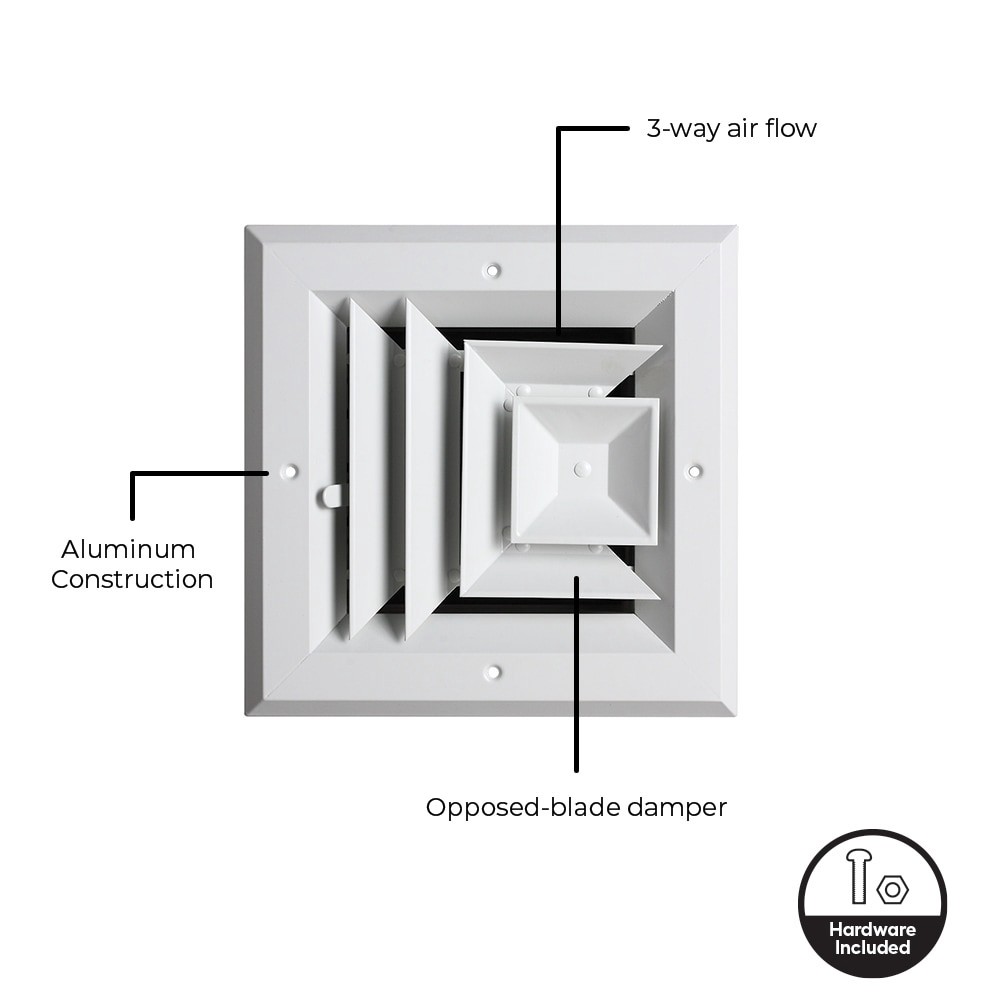 slide 2 of 6, RELIABILT 6-in x 6-in 3-way Aluminum Sidewall/Ceiling Diffuser in White, 1 ct