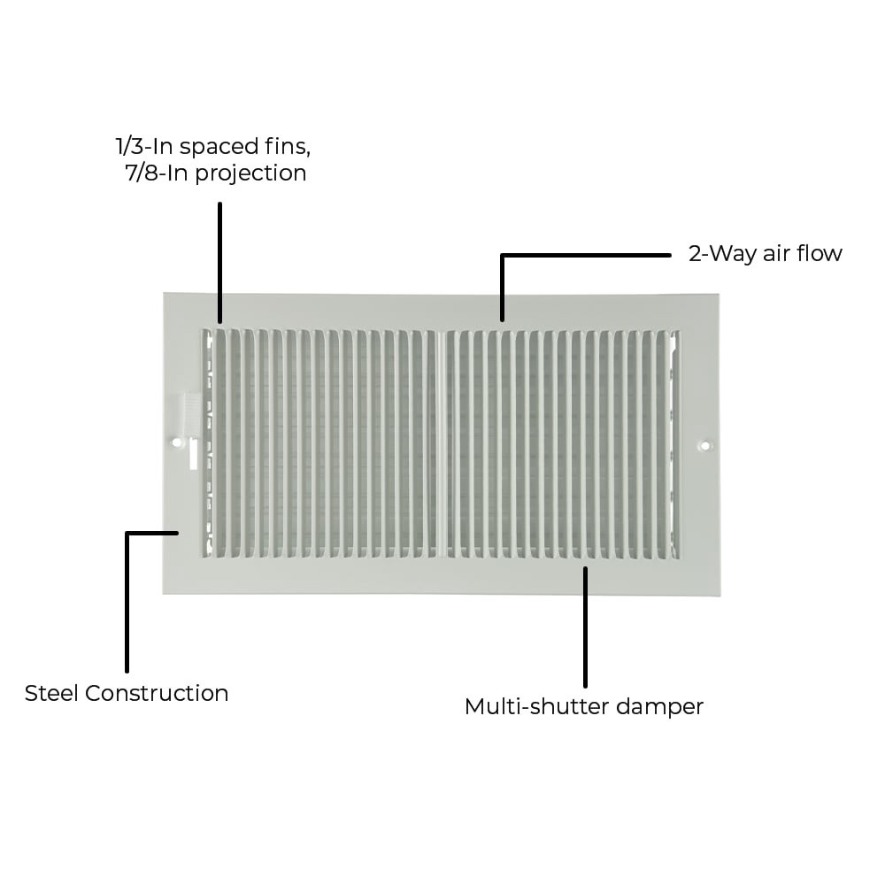 slide 2 of 6, RELIABILT 12-in x 6-in 2-way Steel White Baseboard register ( Outside Width- 13.25-in ), 1 ct