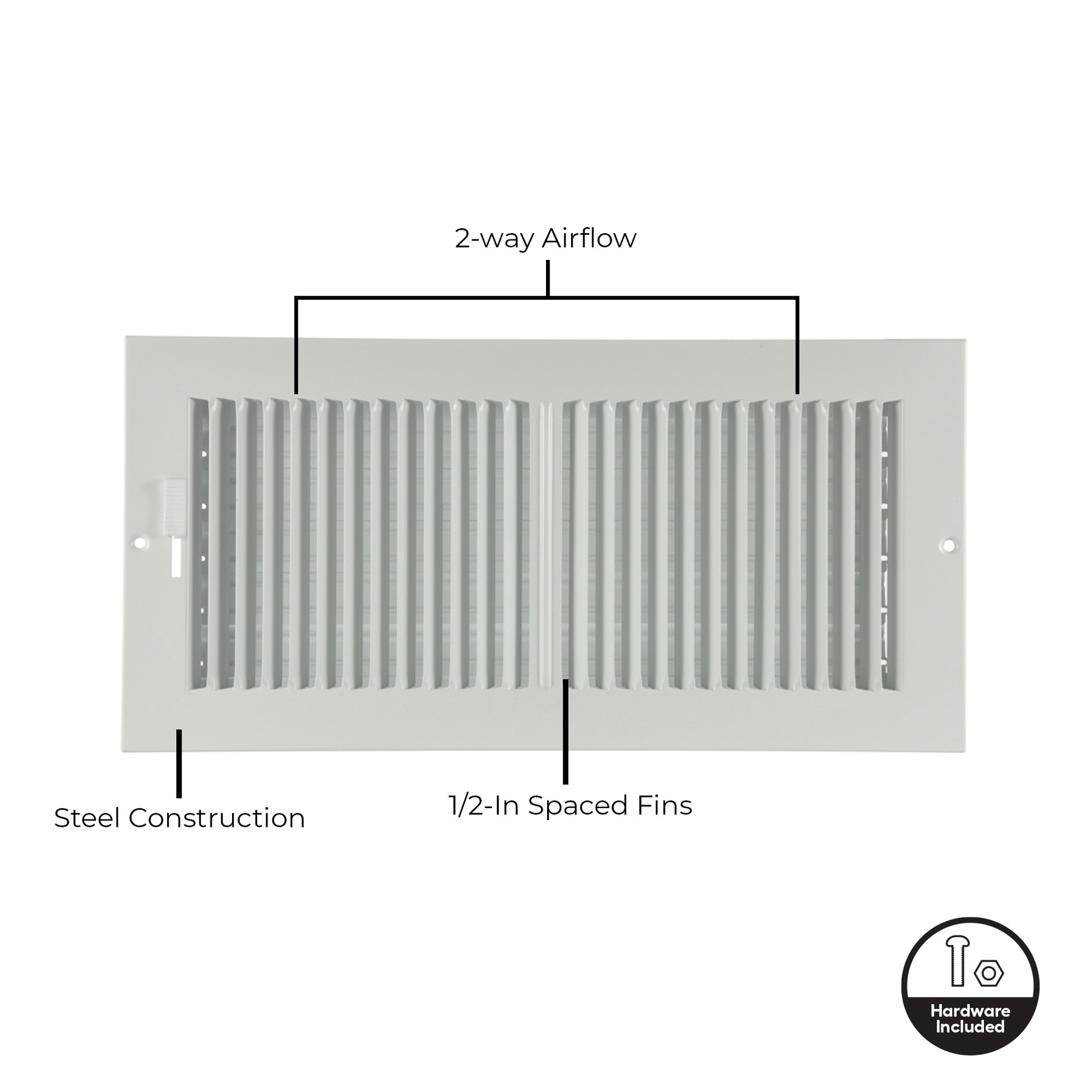 slide 2 of 6, RELIABILT 14-in x 4-in 2-way Steel White Sidewall/Ceiling Register, 1 ct