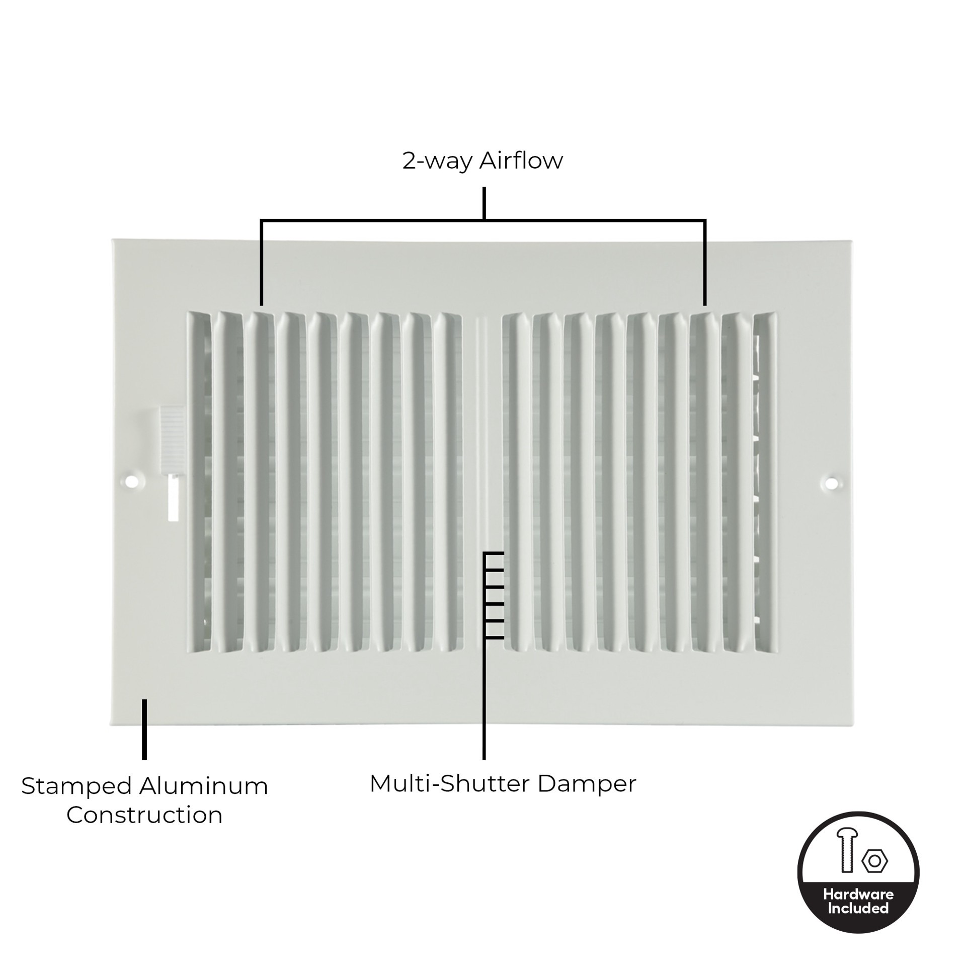 slide 2 of 6, RELIABILT 10-in x 6-in 2-way Aluminum White Sidewall/Ceiling Register, 1 ct