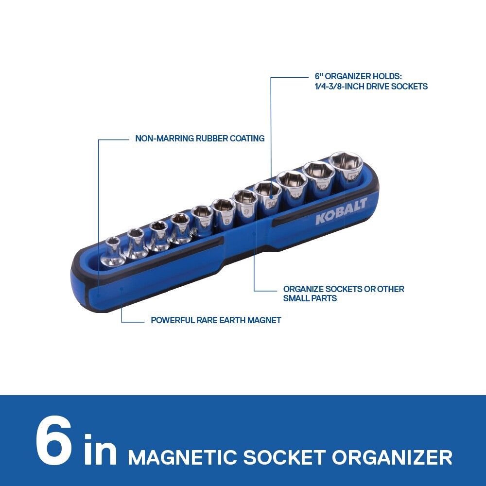 slide 6 of 6, Kobalt Rubber-coated, magnetic steel Magnetic accessory One small socket organizer 6-inch, 1 ct