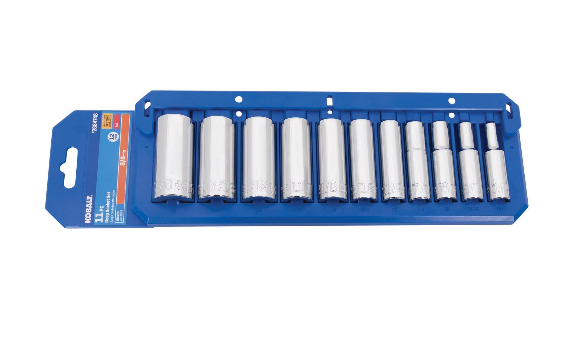 slide 5 of 6, Kobalt 3/8-in Drive Standard (SAE) Deep Socket Set 11 -Pieces, 1 ct