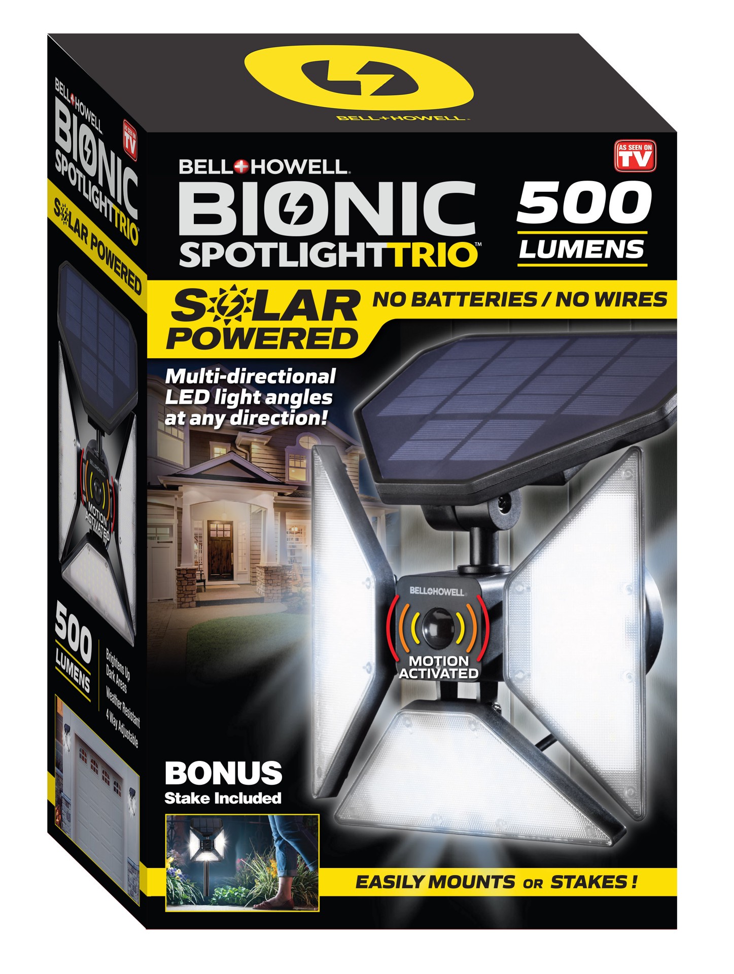 slide 1 of 1, BELL + HOWELL Bell+Howell Bionic Lights-Lumen 8-Watt Black Low Voltage Solar LED Spot Light Motion Sensor, 1 ct